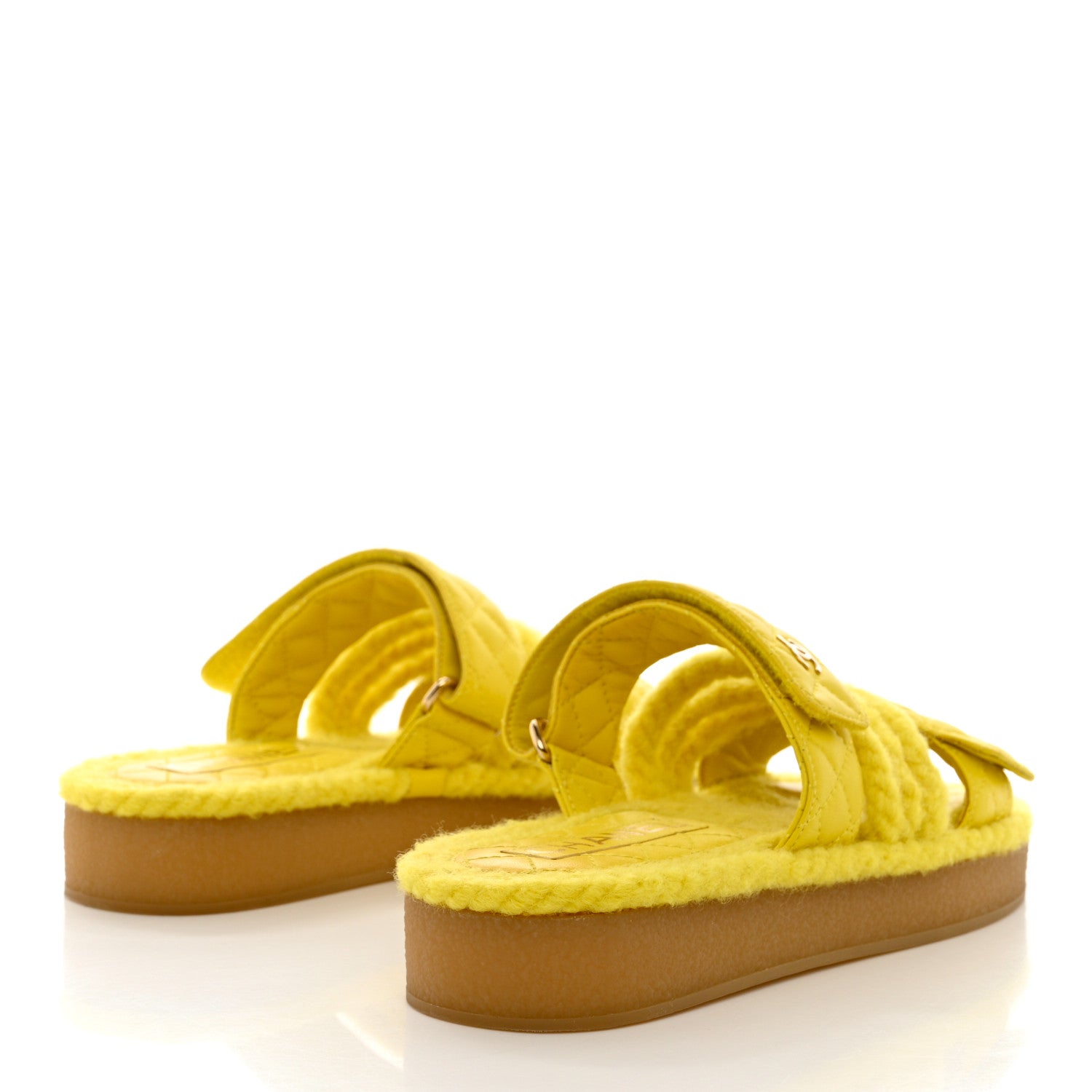 Chanel Cord Lambskin Quilted Logo Mules 37 Yellow 4 of 8