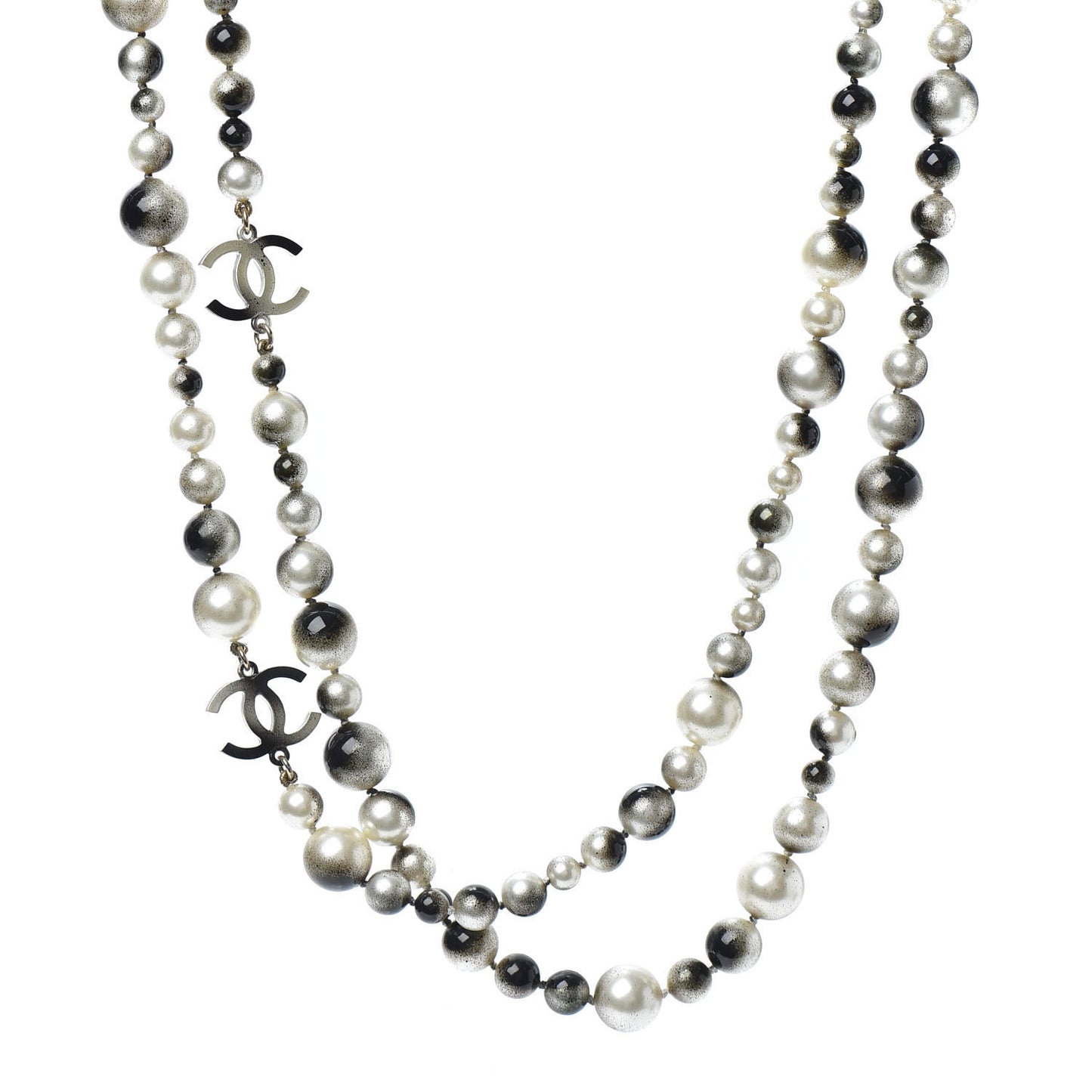 Pearl CC Long Necklace Gold White Black