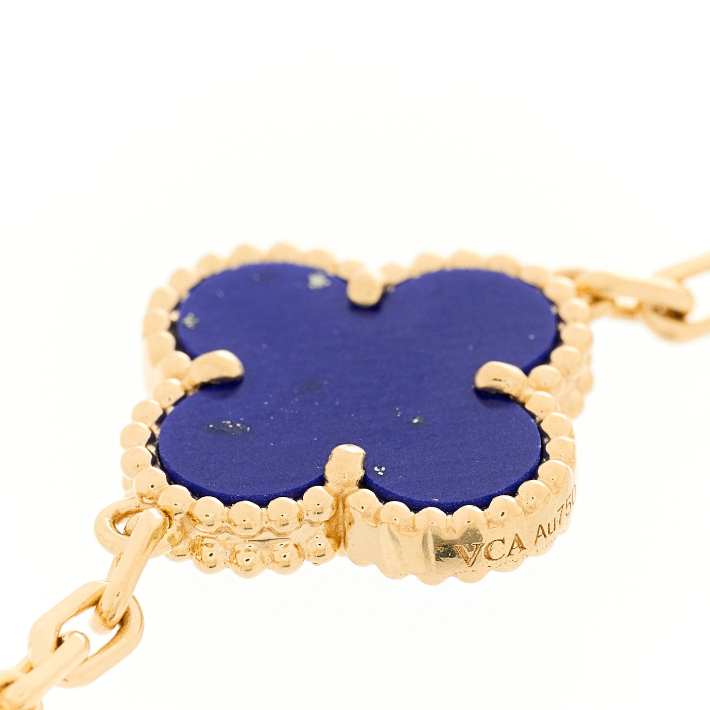 18K Yellow Gold Diamond Lapis Lazuli 5 Motifs Vintage Alhambra Bracelet