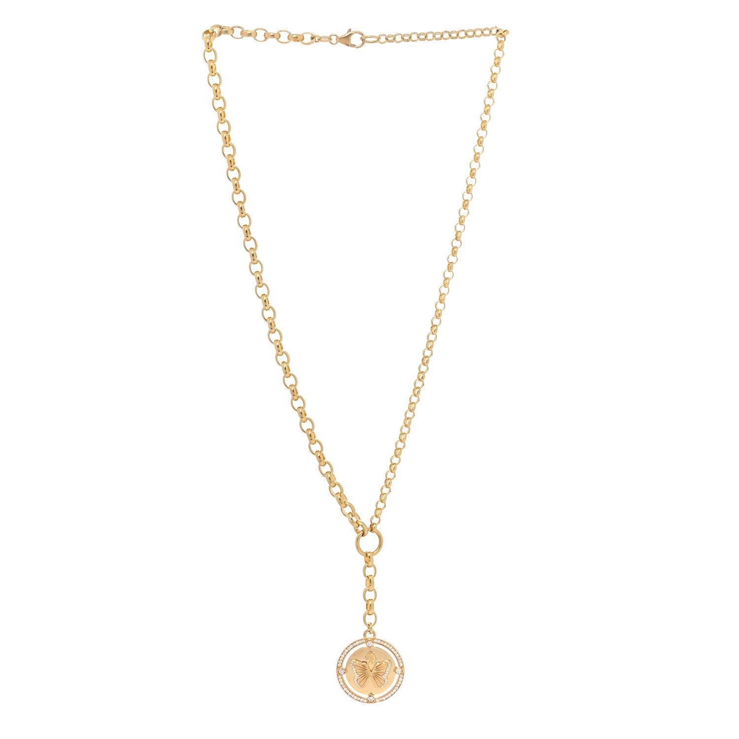 Foundrae 18K Yellow Gold Diamond Reverie Large Specialty Medallion Heavy Mixed Belcher Chain Necklace 2 of 4