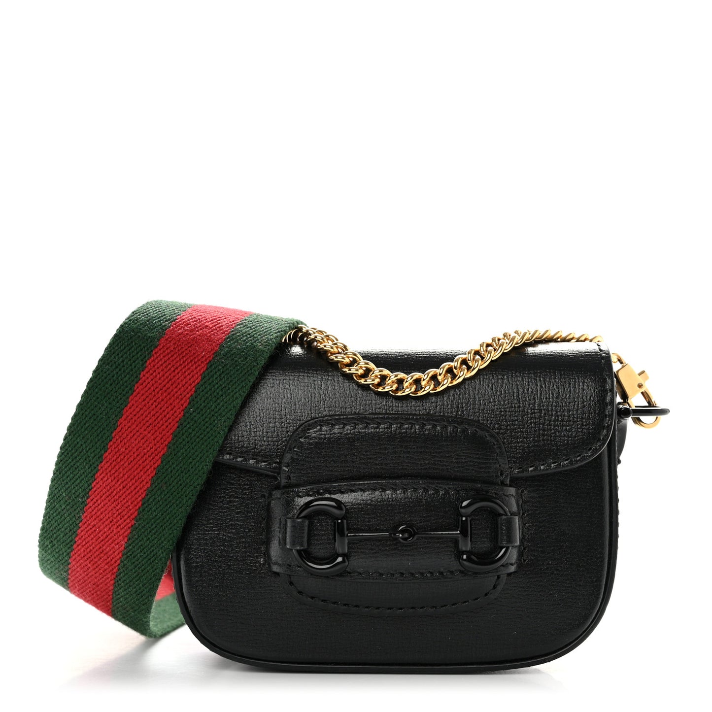 Azalea Calfskin Web Monochrome Horsebit 1955 Wallet On Strap Black