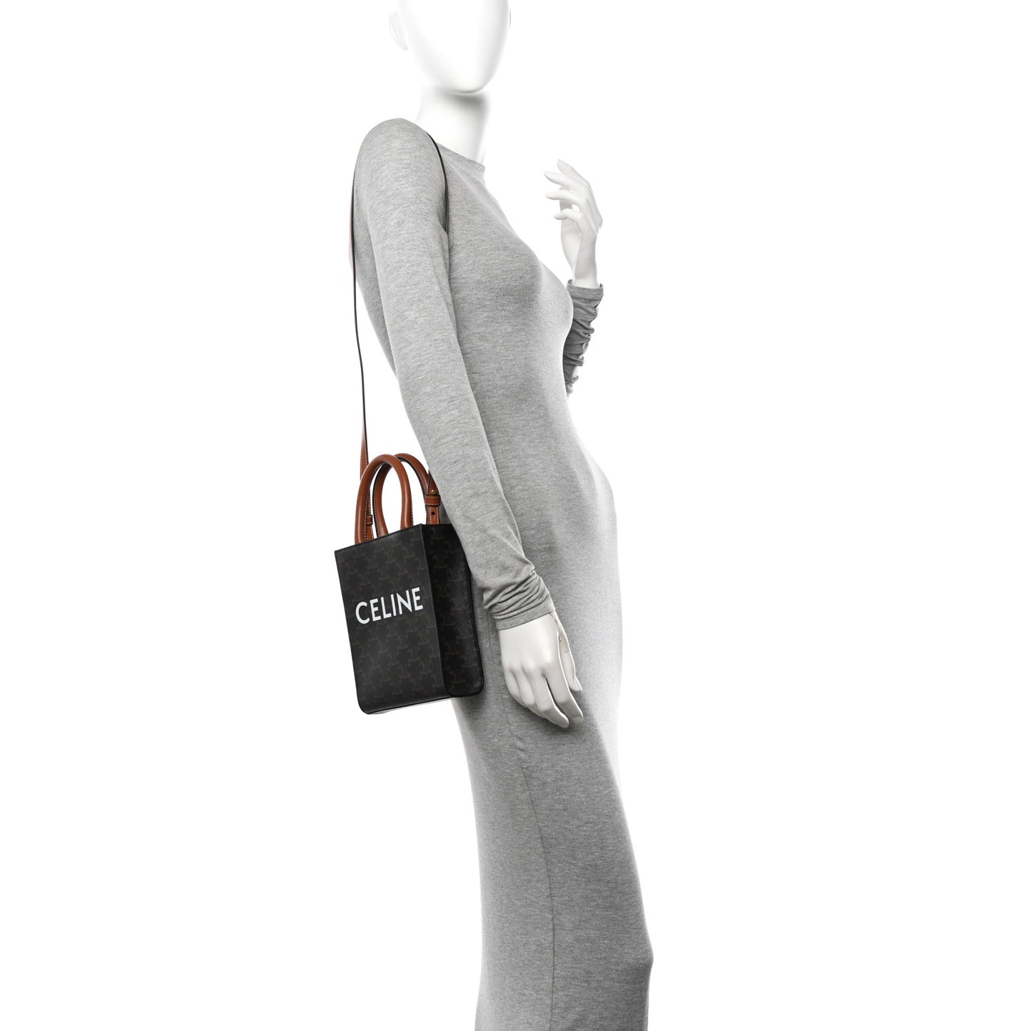 Triomphe Canvas Calfskin Mini Vertical Cabas Tan
