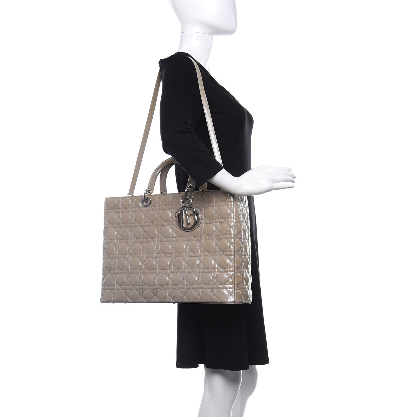 Patent Cannage Extra Large Lady Dior Beige