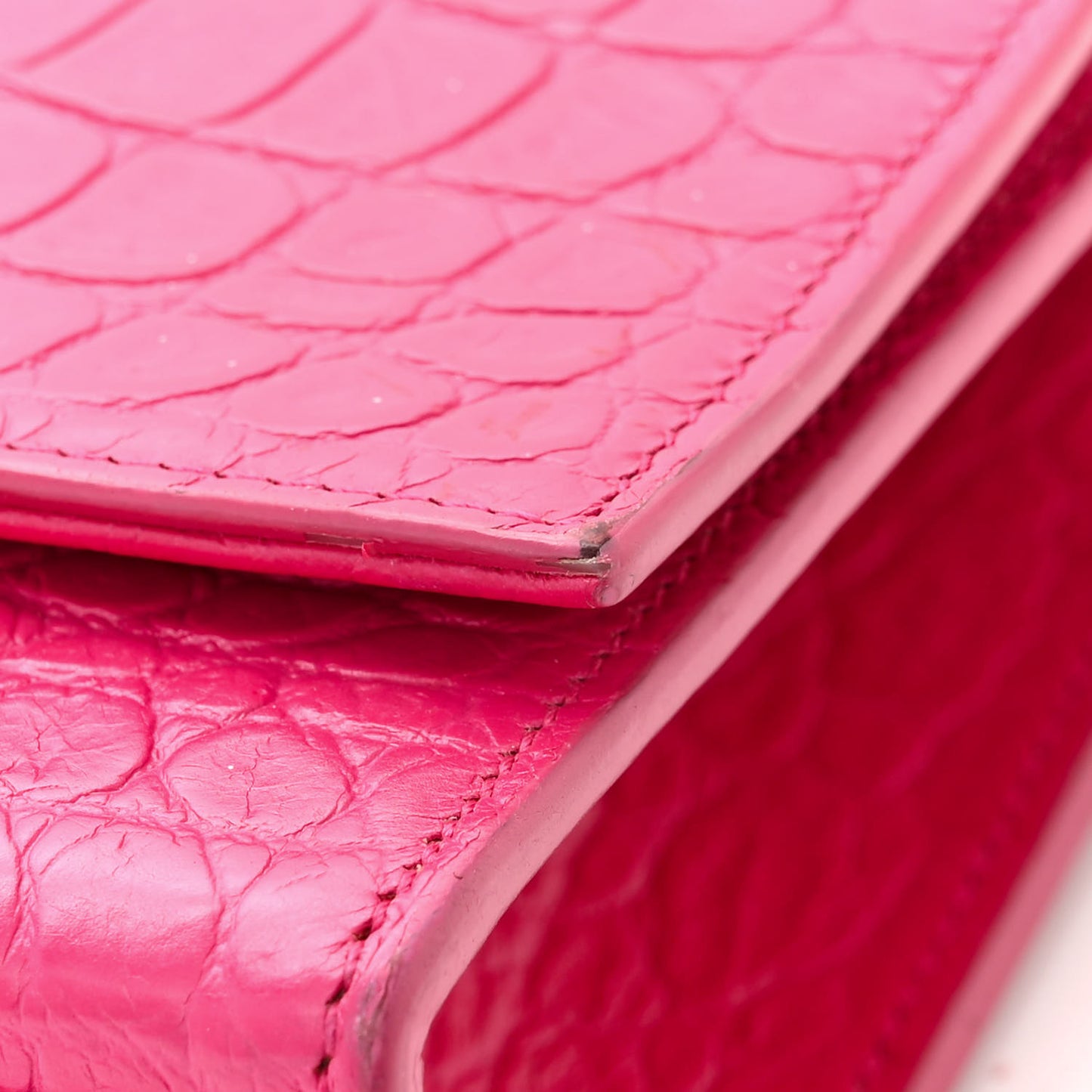 SAINT LAURENT Calfskin Crocodile Embossed Medium Classic Monogram Kate Tassel Satchel Fuchsia