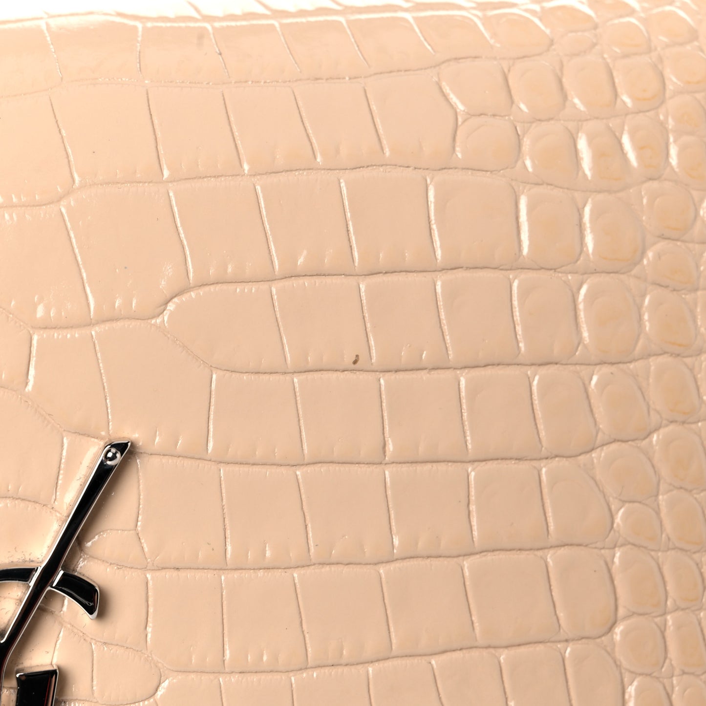 Calfskin Crocodile Embossed Medium Classic Monogram Kate Tassel Satchel Nude Powder