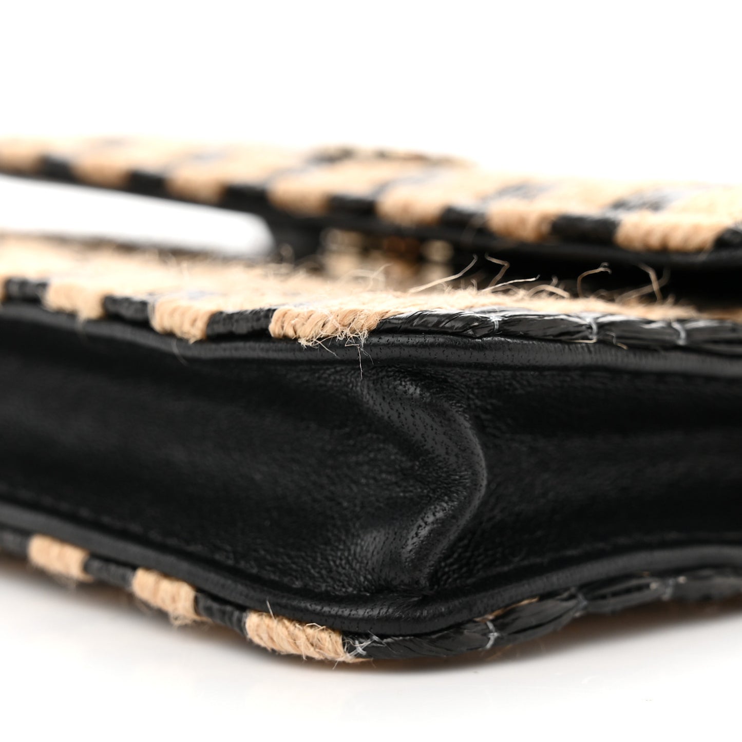 Raffia Jute Striped Belt Bag Black Beige