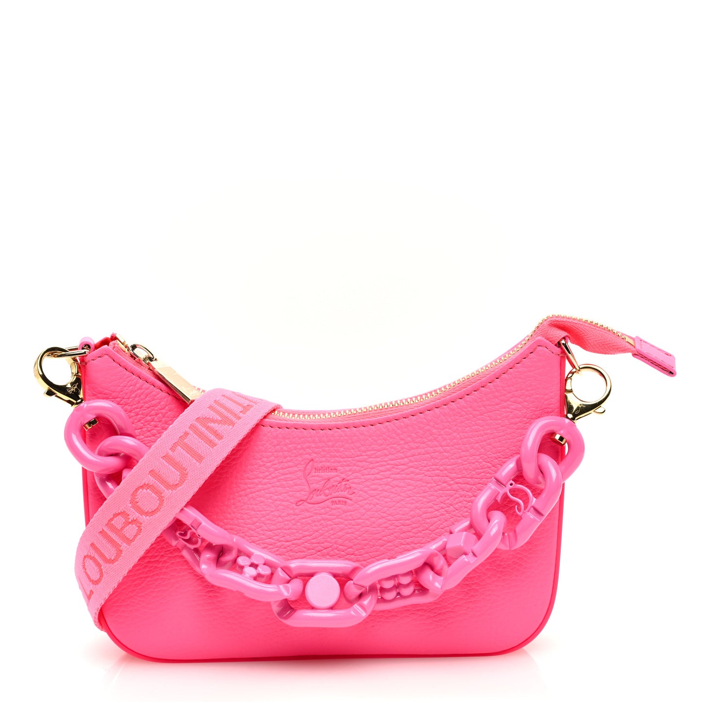 Calfskin Mini Loubila Chain Shoulder Bag Fluo Pink