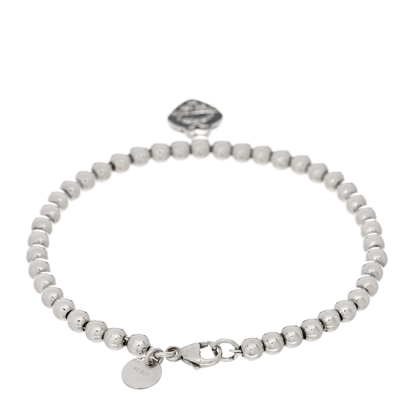 Sterling Silver Enamel 4mm Return To Tiffany Heart Tag Bead Bracelet Blue