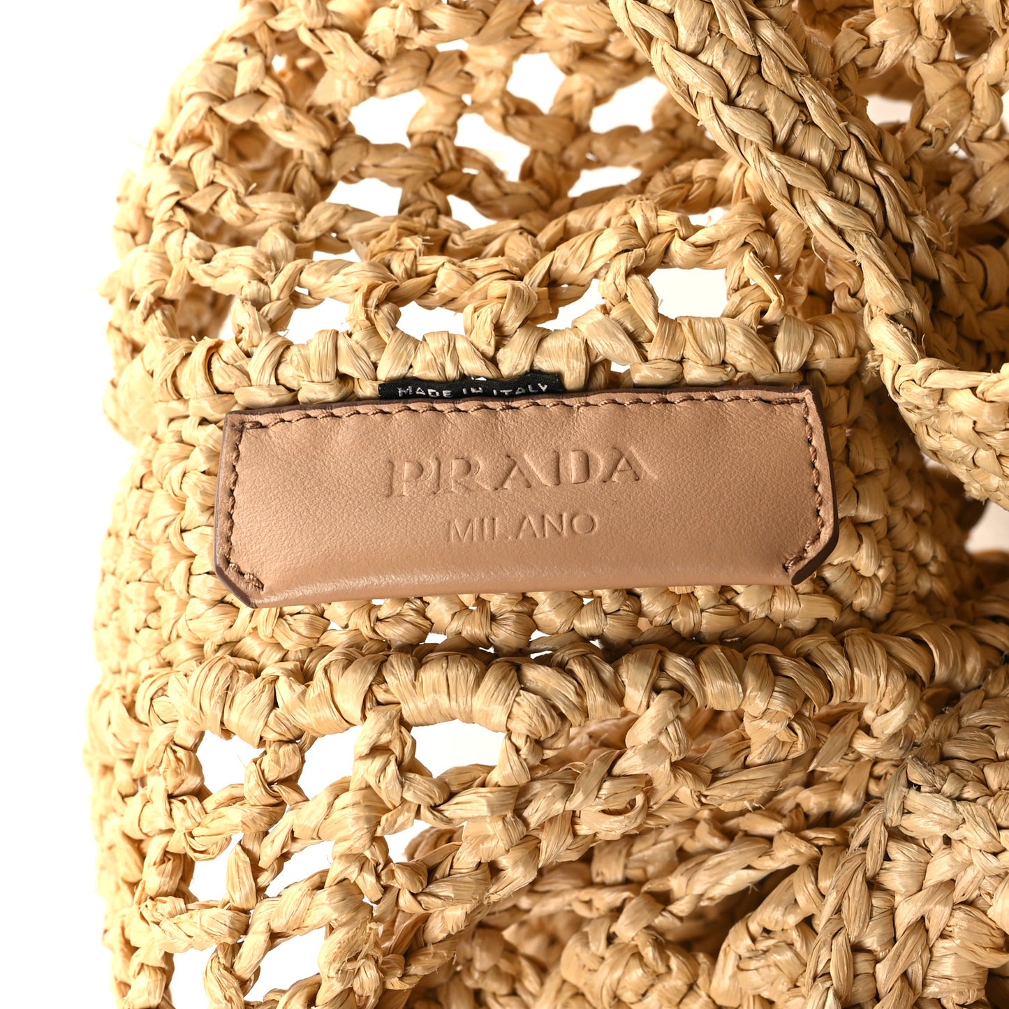 Yarn Raffia Effect Crochet Logo Embroidered Tote Bag Naturale
