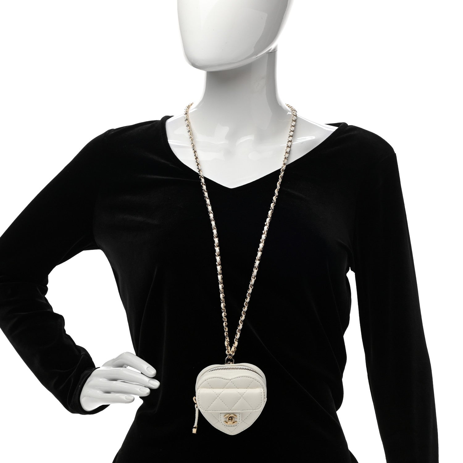 Chanel Lambskin Quilted CC In Love Heart Coin Purse With Chain White 2 of 10