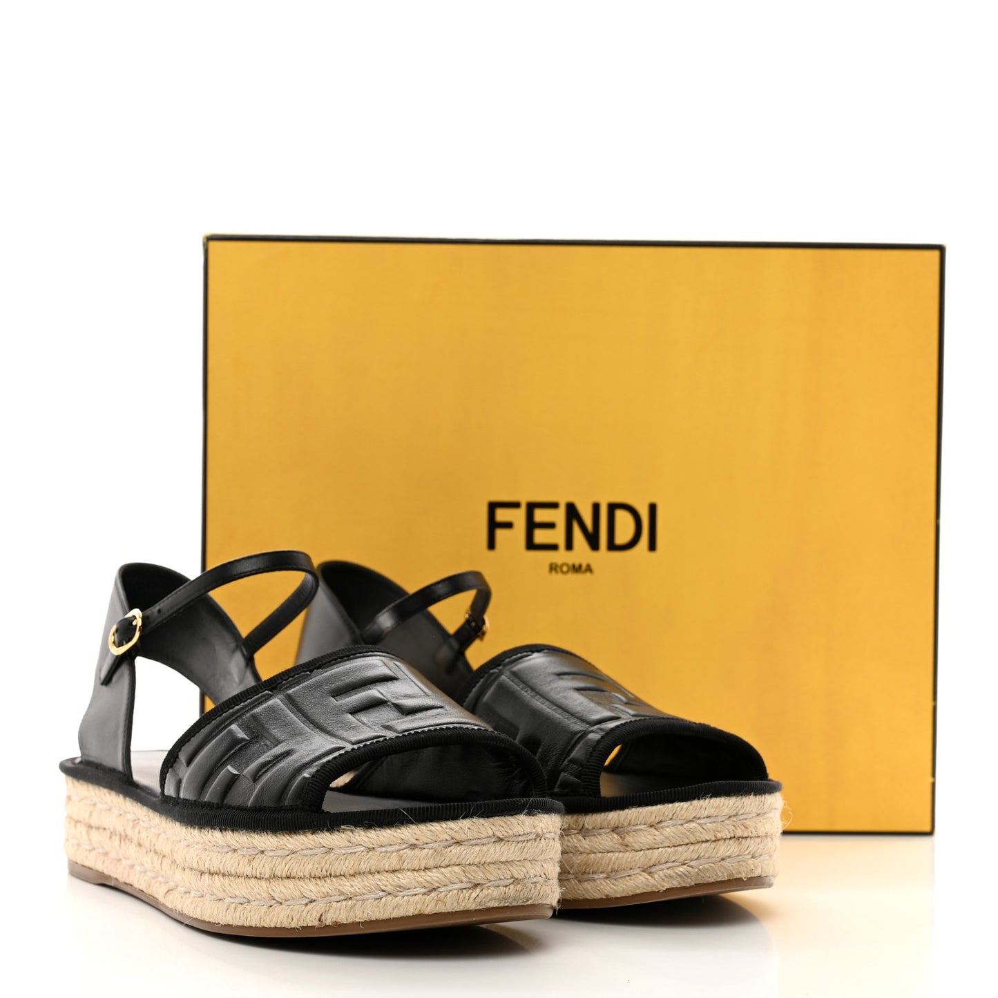 Nappa FF Embossed Espadrille Platform Sandals 39 Black