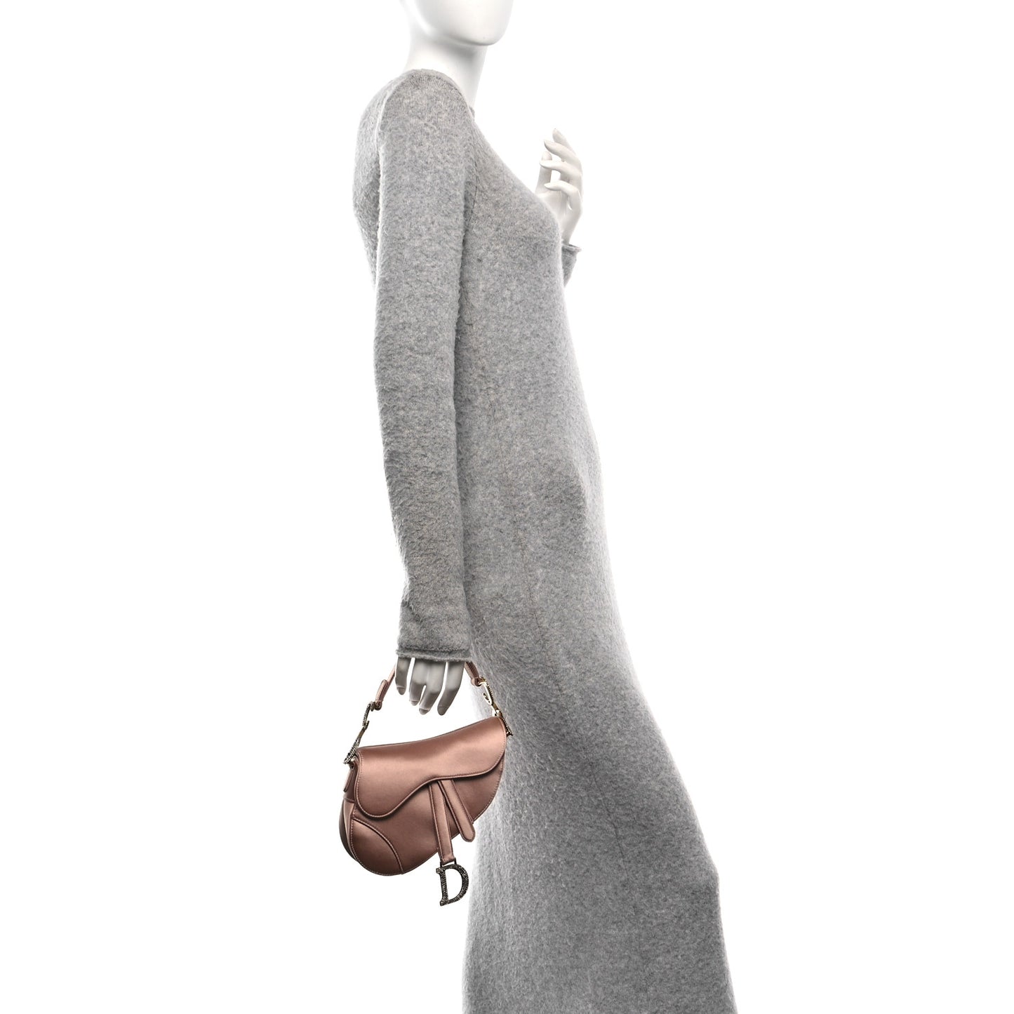 Satin Crystal Mini Saddle Bag Powder Beige