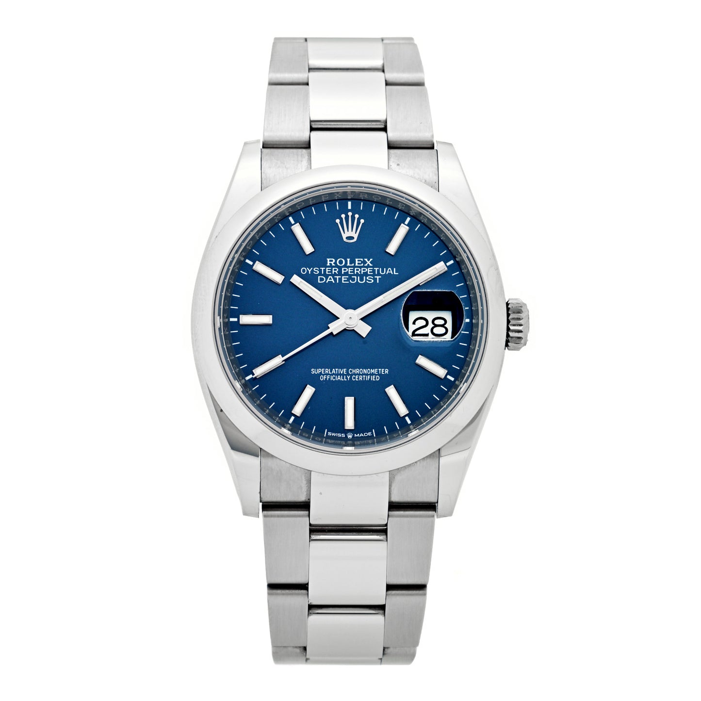 Stainless Steel 36mm Oyster Perpetual Datejust Watch Bright Blue 126200
