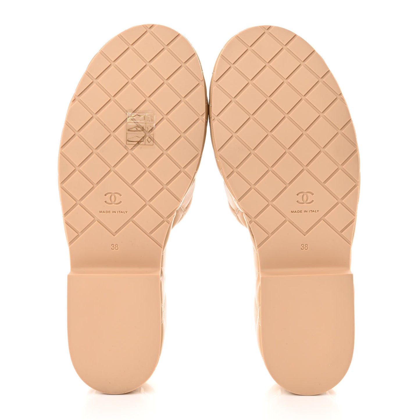 Lambskin Quilted CC Mules Wedge Sandals 38 Beige