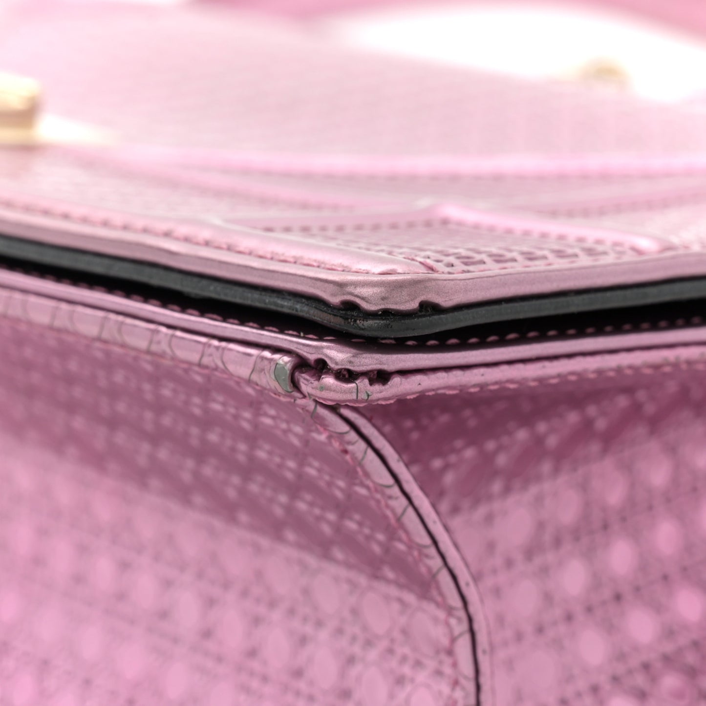 Metallic Patent Micro-Cannage Medium Diorama Flap Bag Pink