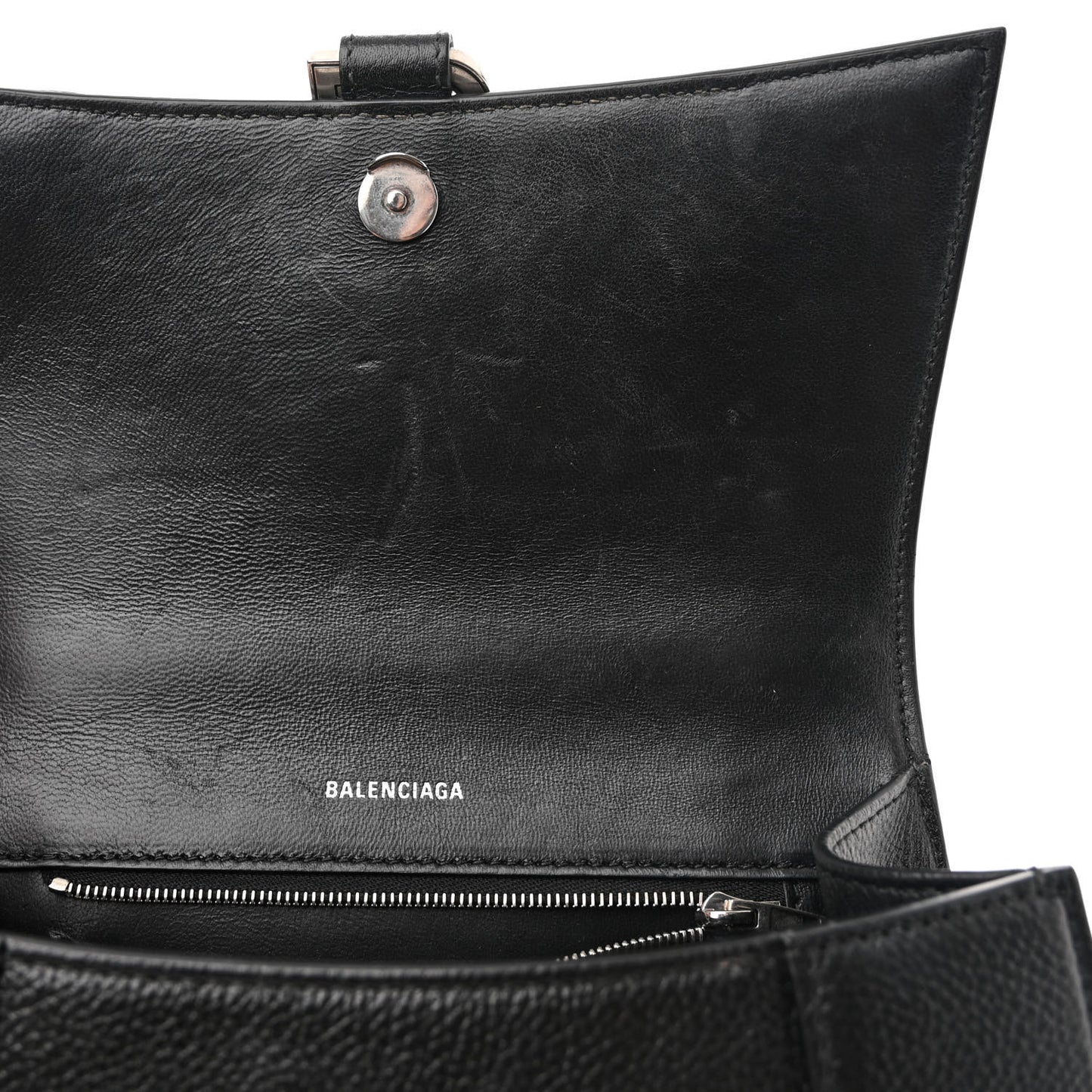 Grained Calfskin Small Hourglass Top Handle Bag Black