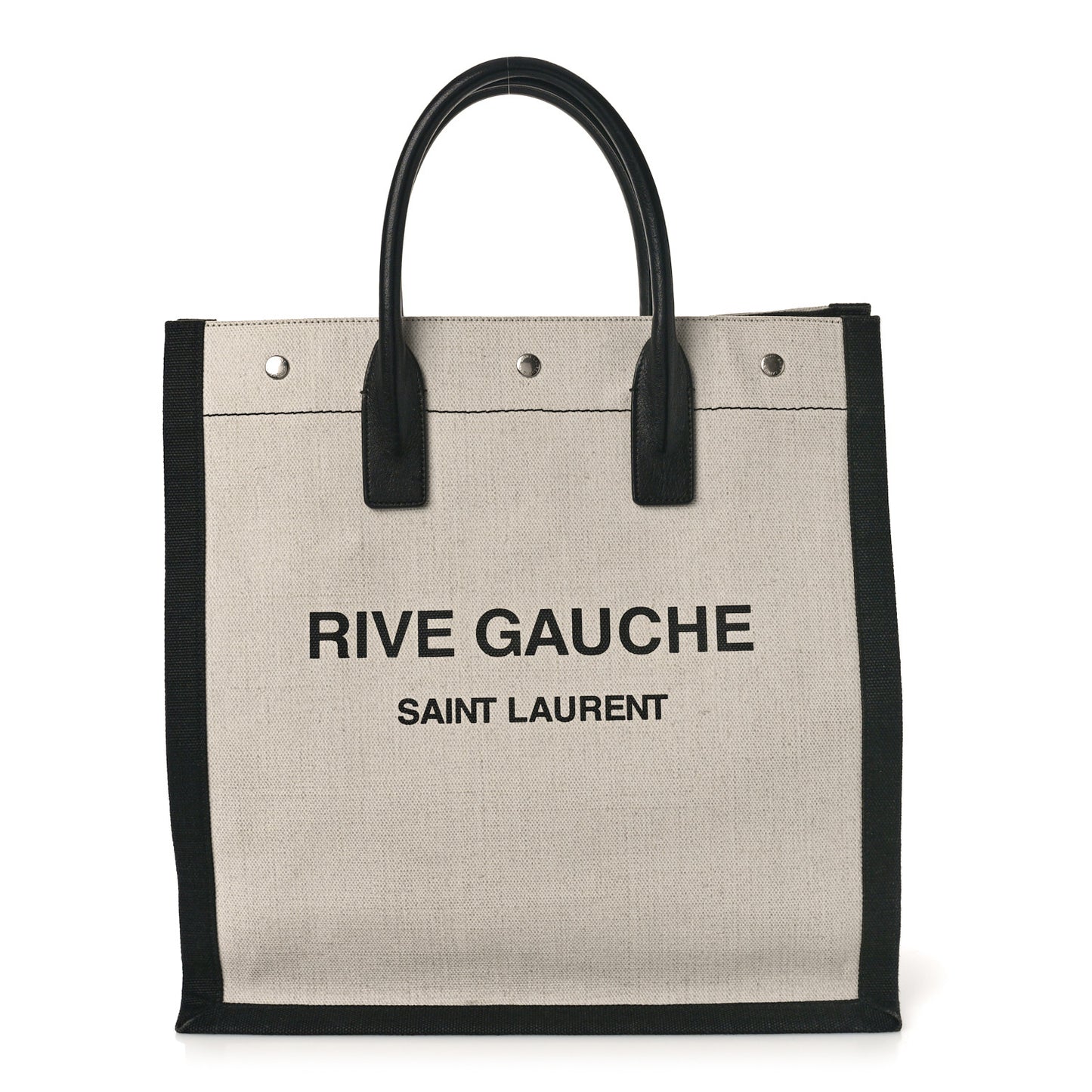 Linen Calfskin Rive Gauche North South Tote White Black