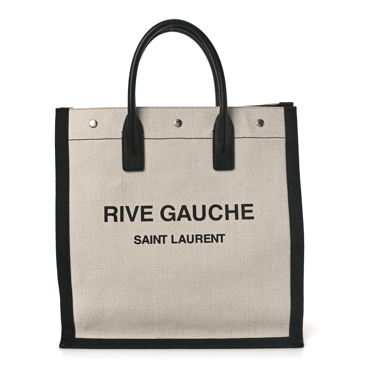 Saint Laurent Linen Calfskin Rive Gauche North South Tote White Black 1 of 8
