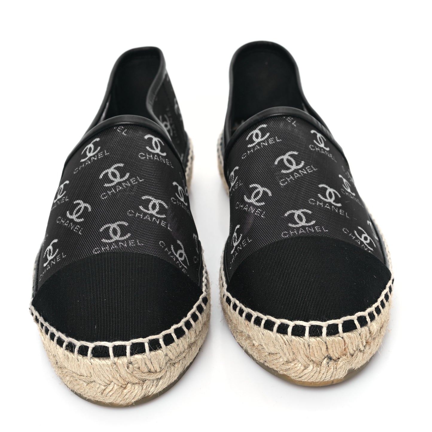 Mesh Grosgrain CC Espadrilles 38 Black White