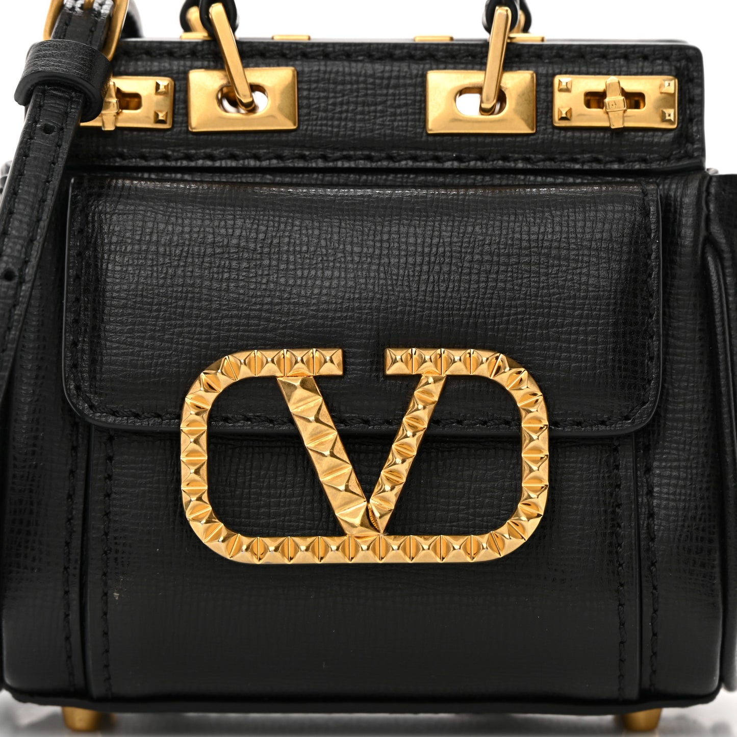 Grainy Calfskin Micro Rockstud Alcove Top-Handle Bag Black