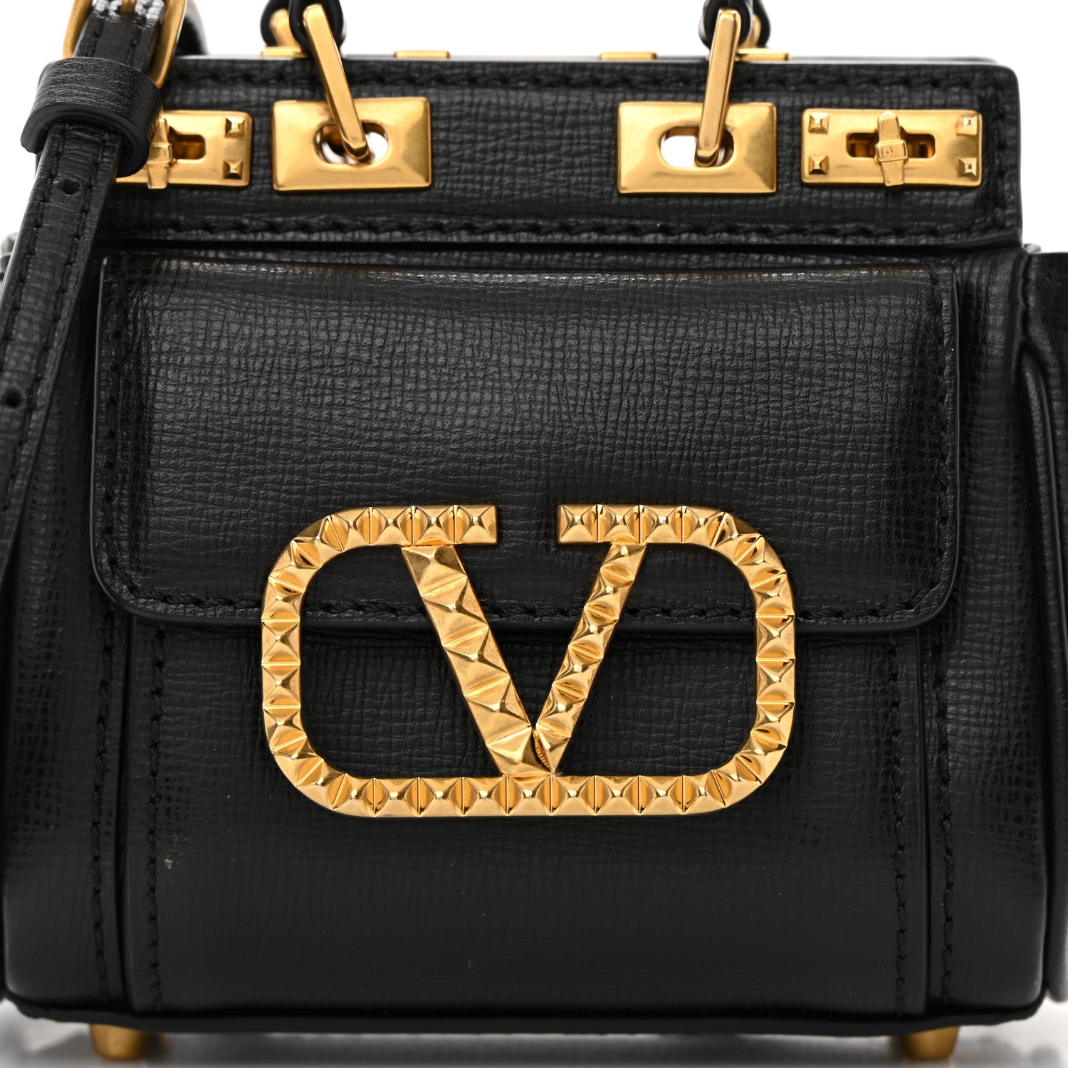 Valentino Garavani Grainy Calfskin Micro Rockstud Alcove Top-Handle Bag Black 8 of 14