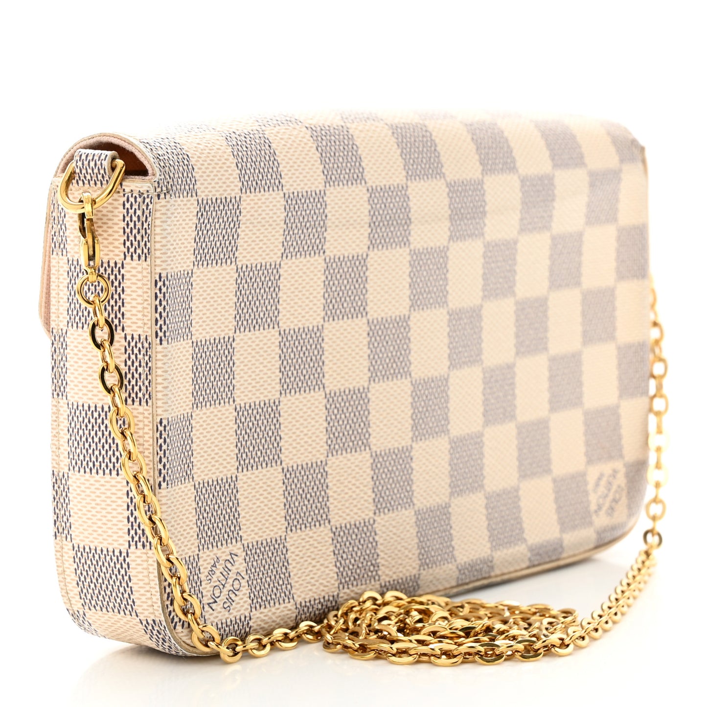 Damier Azur Pochette Felicie Chain Wallet Rose Ballerine