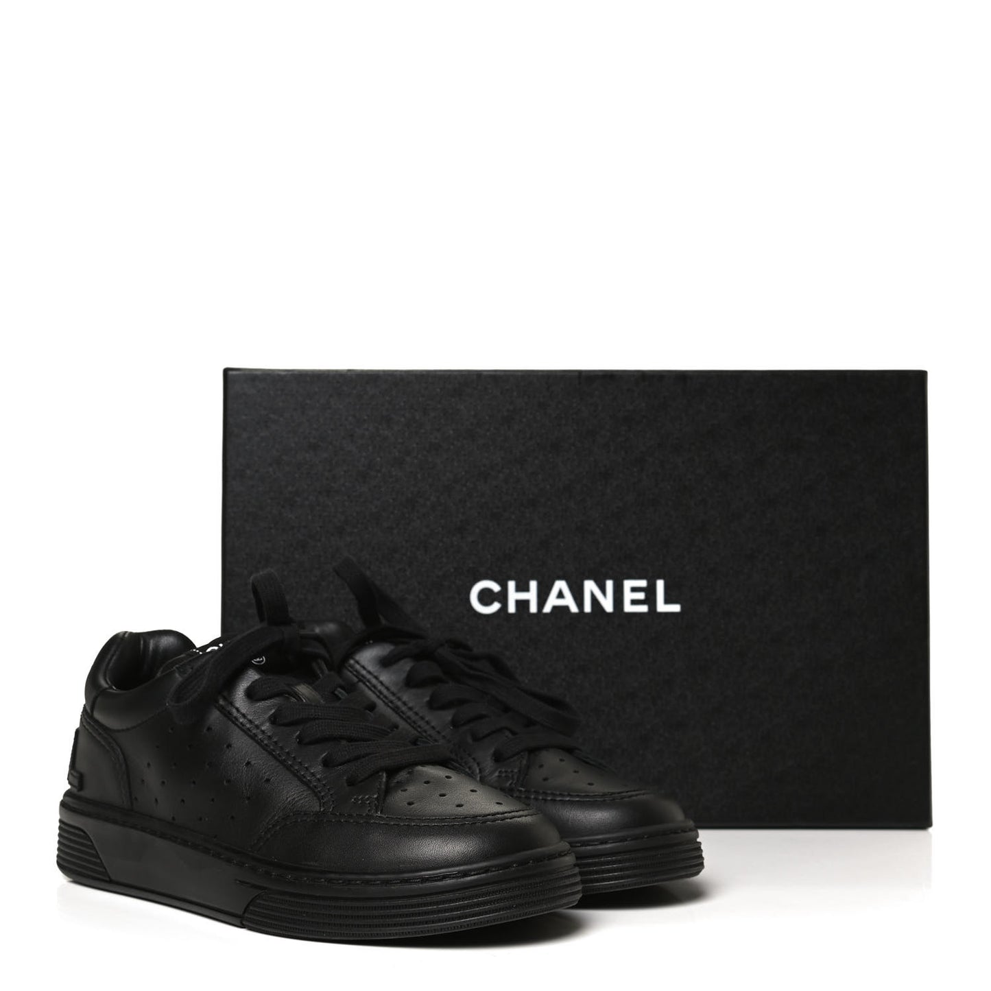 Calfskin Womens Logo Sneakers 35.5 Black