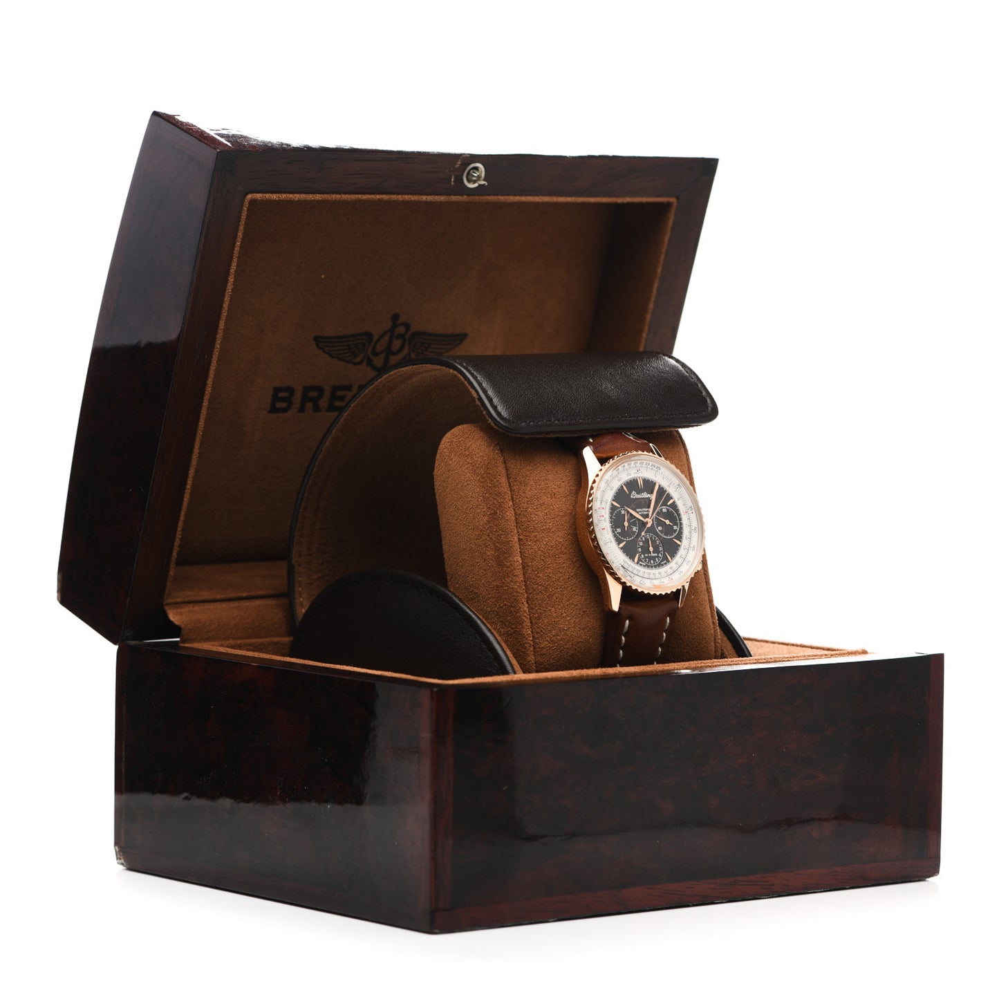 18K Rose Gold Calfskin 38mm Navitimer Montbrillant Chronograph Automatic Watch Black H30030.1