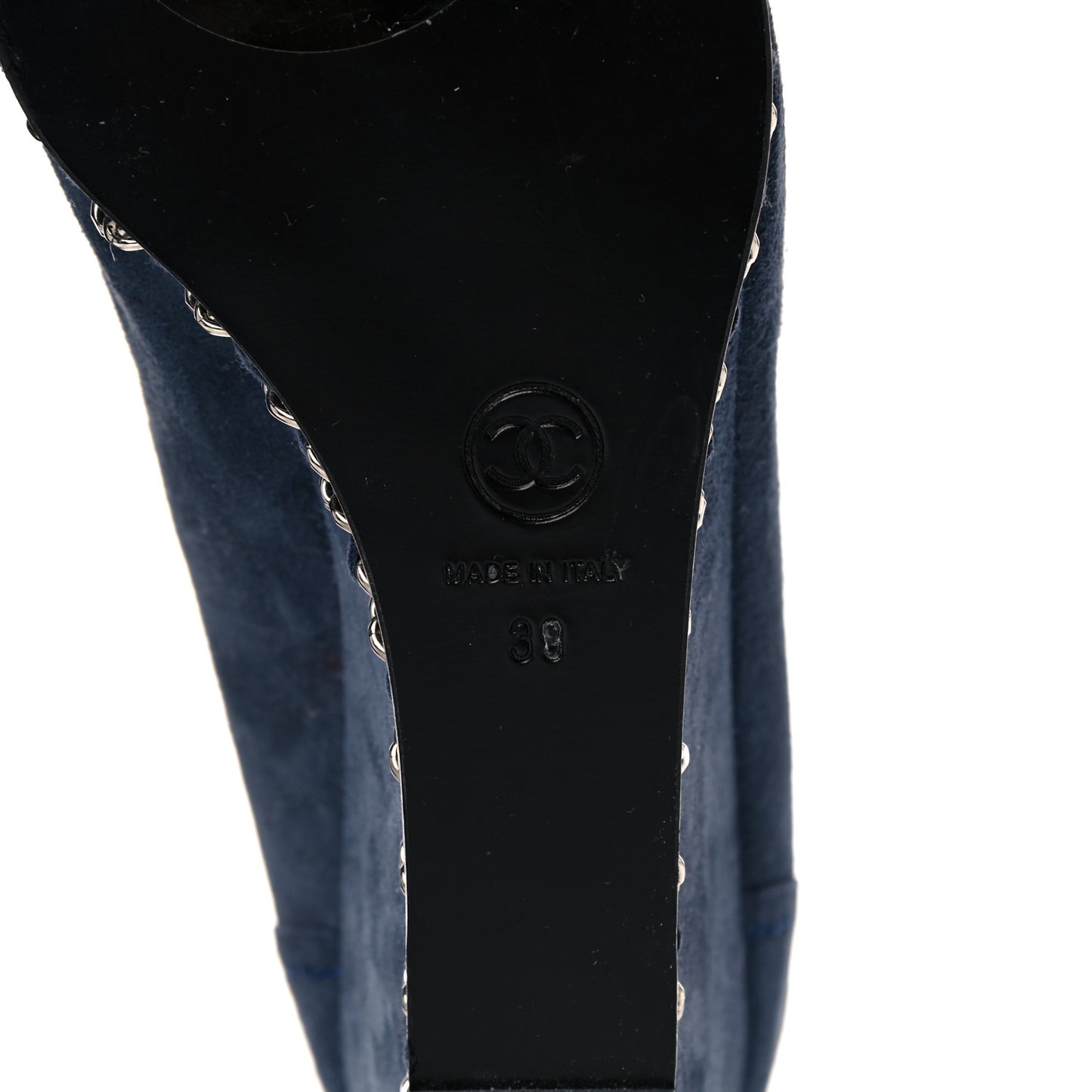 Suede Lambskin Cap Toe Chain Wedge Pumps 39 Blue