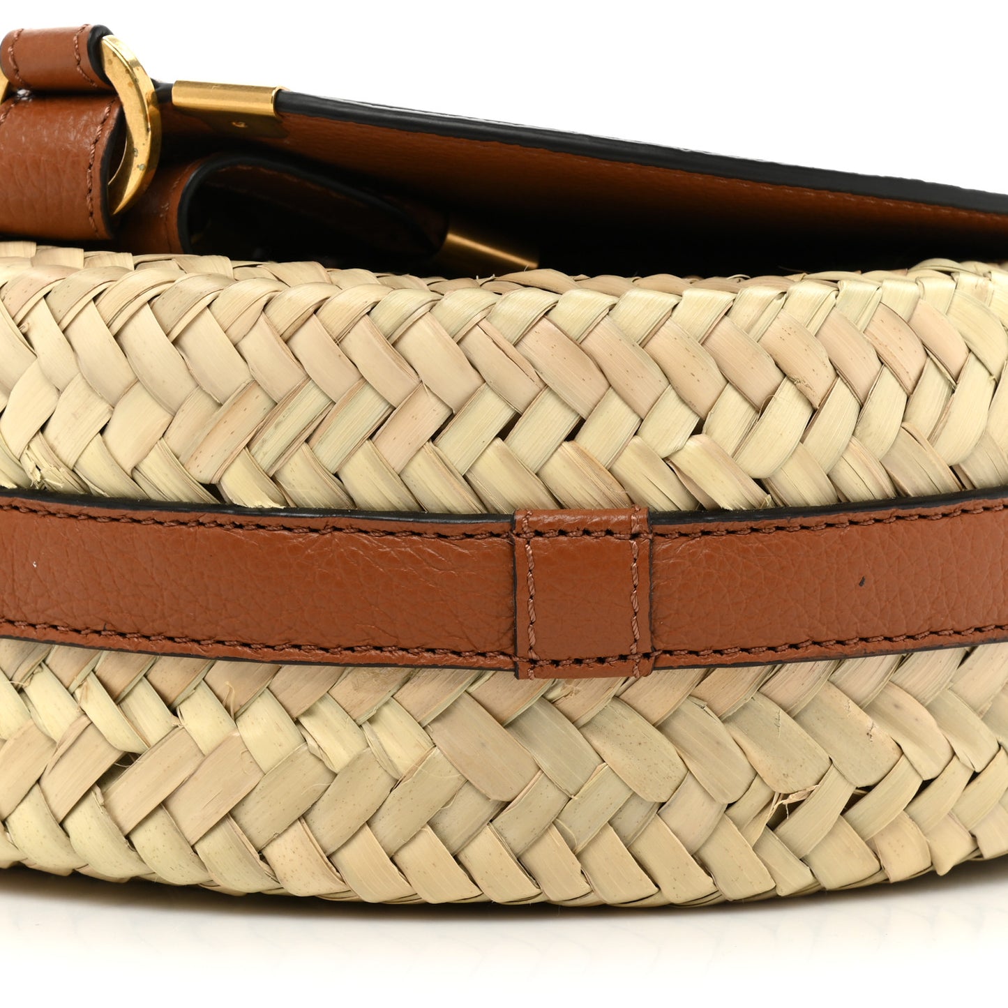 Raffia Small Grain Calfskin Small Marcie Basket Crossbody Tan