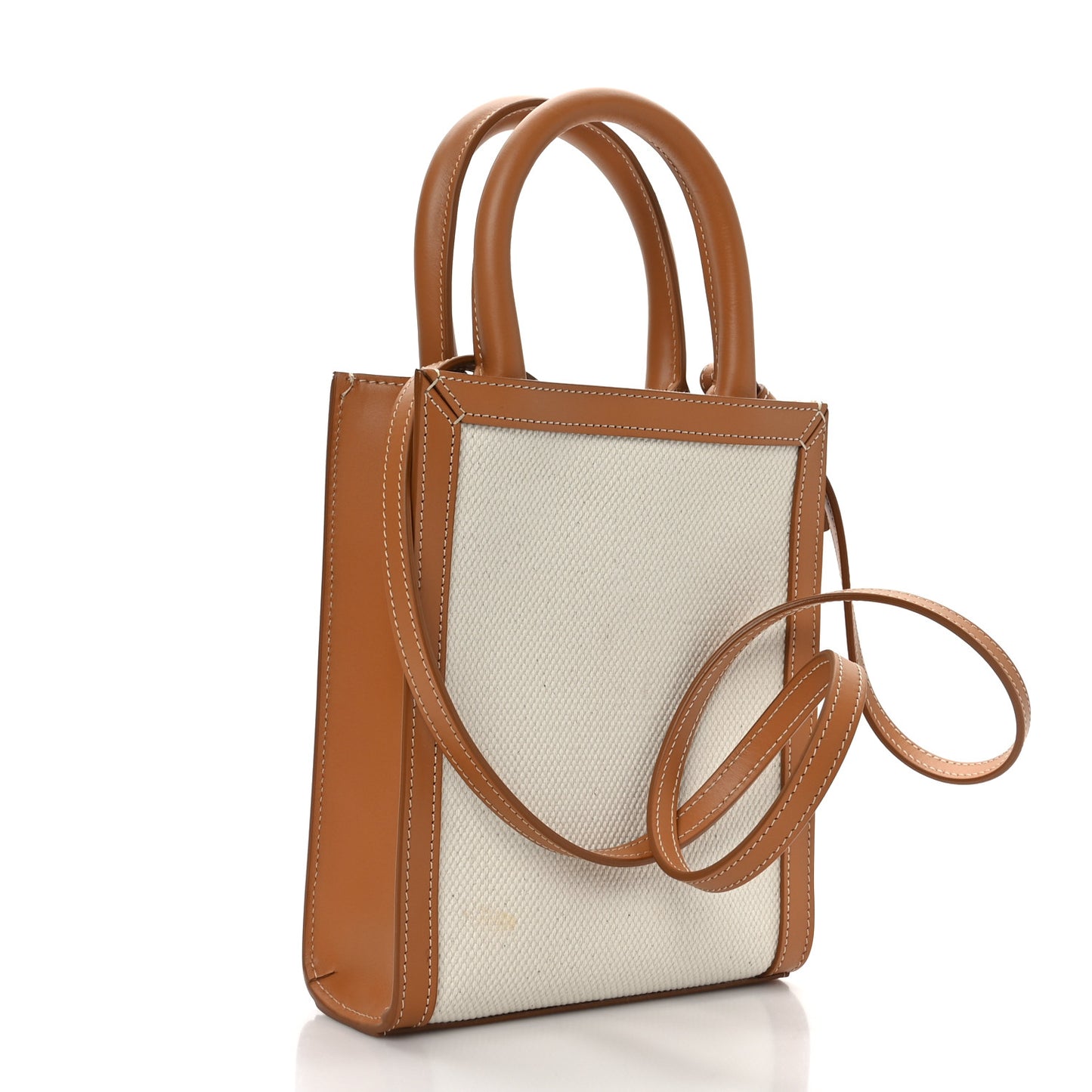 Canvas Calfskin Mini Vertical Cabas Natural Tan