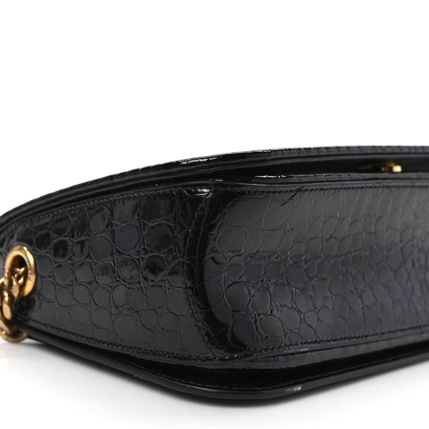 Patent Calfskin Crocodile Embossed Elise Chain Shoulder Bag Black