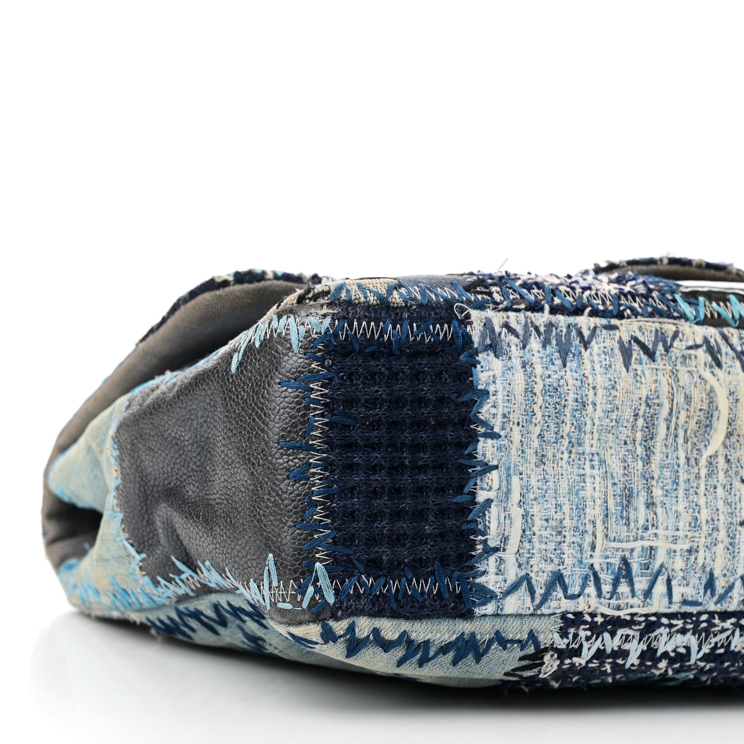 Denim Tweed Patchwork Jumbo Single Flap Blue