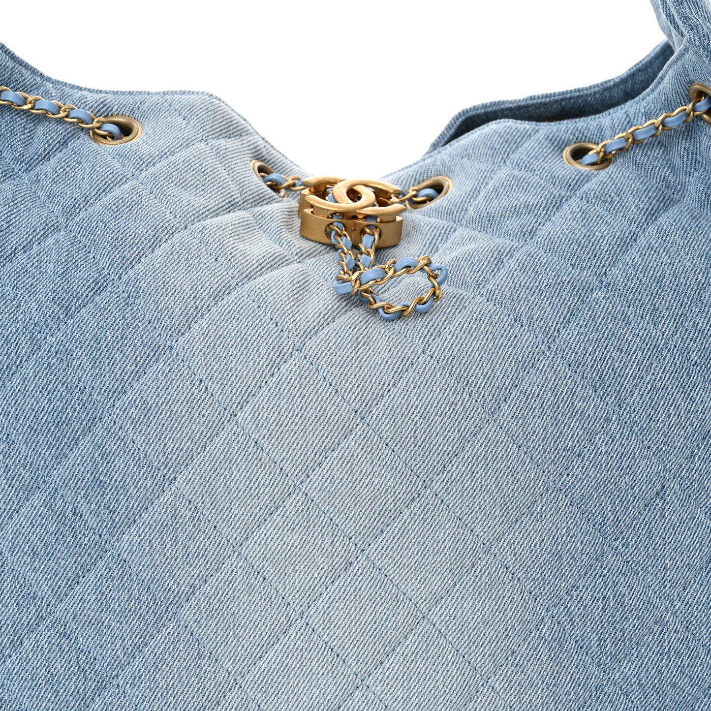 Washed Denim Quilted Medium Chanel 25 Handbag Blue