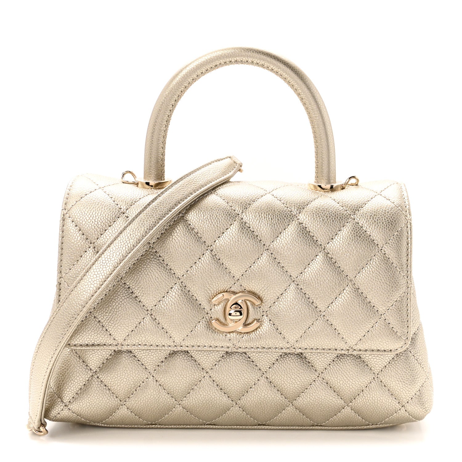 Chanel Metallic Aged Calfskin Quilted Mini Coco Handle Flap Gold