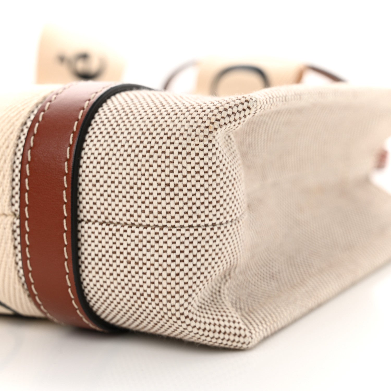 Chloe Cotton Calfskin Small Woody Ribbon Tote With Strap White Brown 10 of 13