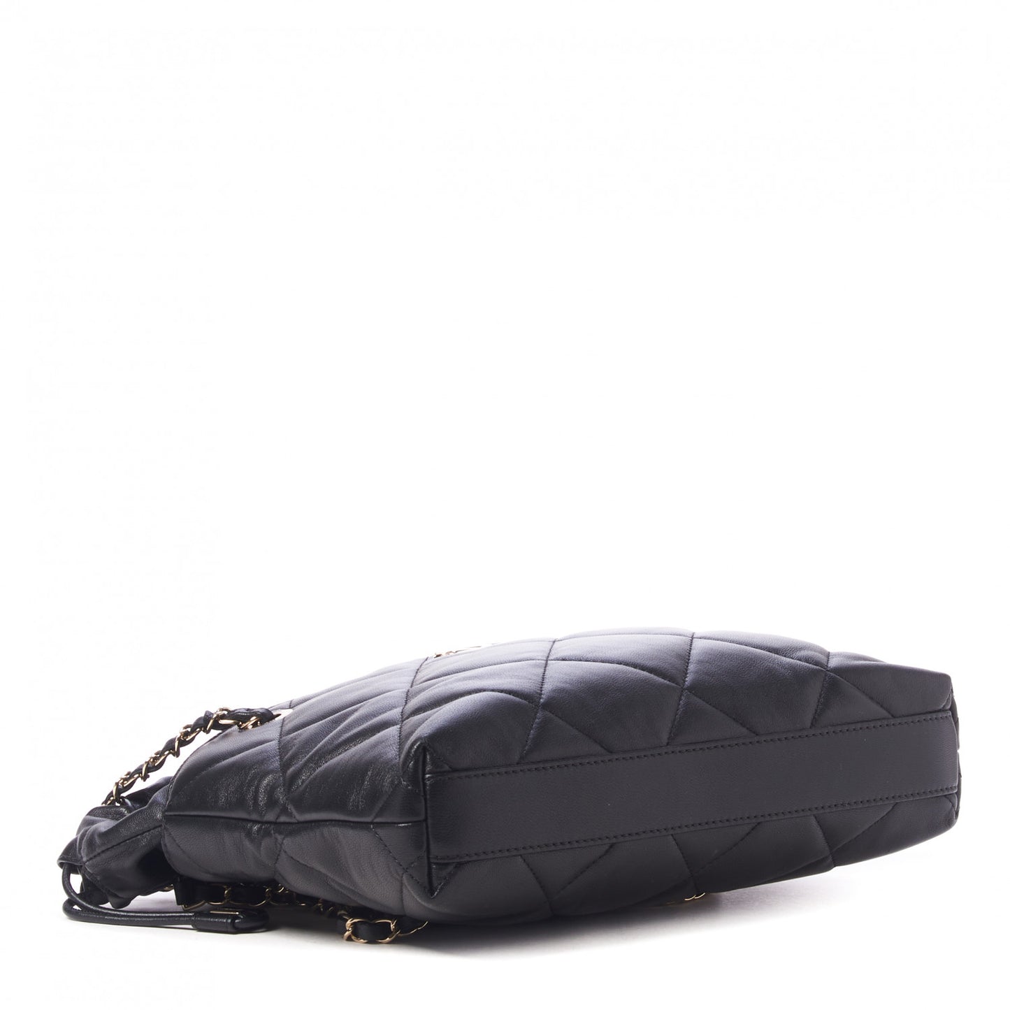 Lambskin Quilted Small Drawstring Shopping Bag Black