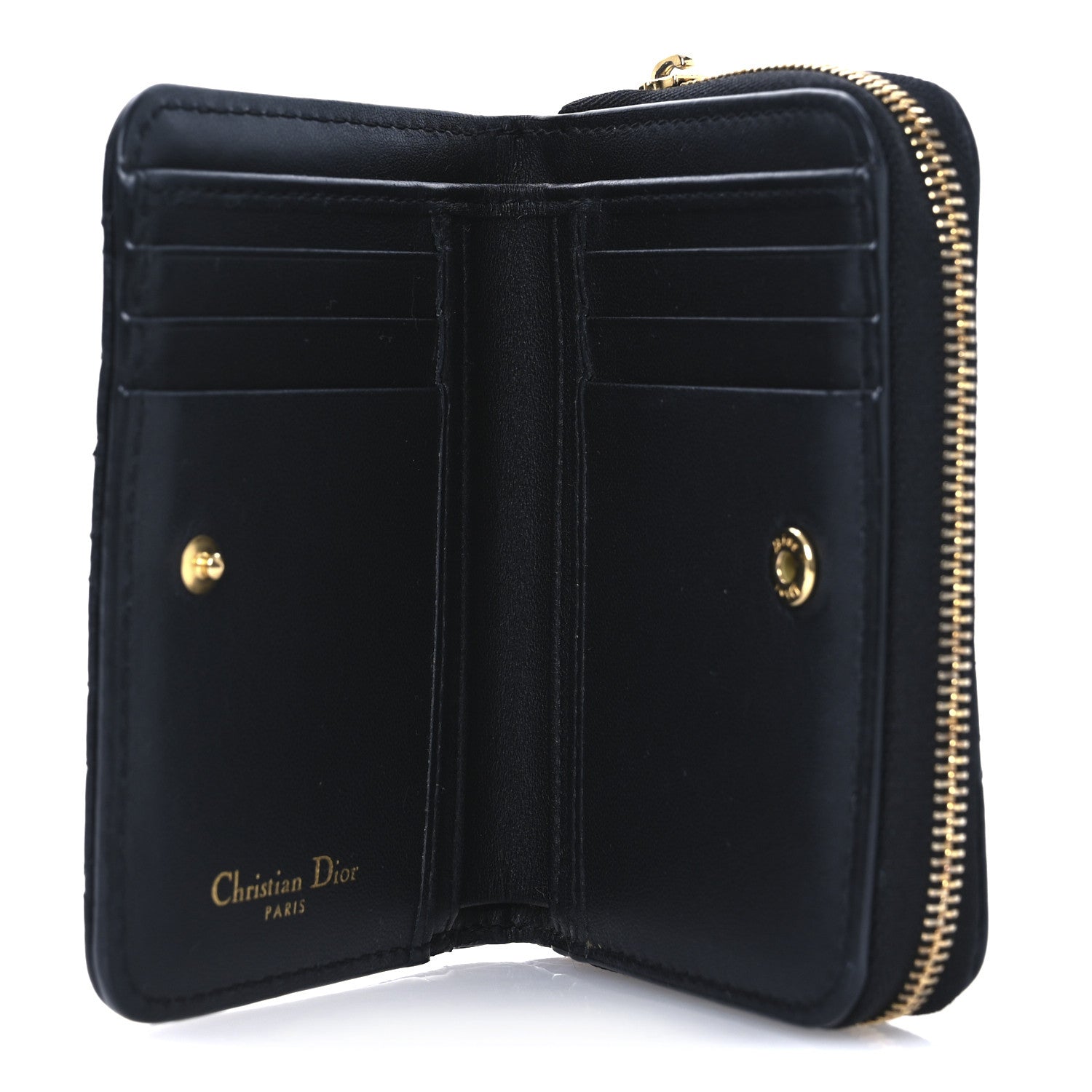 Christian Dior Grained Calfskin Supple Cannage Caro Scarlet Zipped Wallet Black 5 of 12