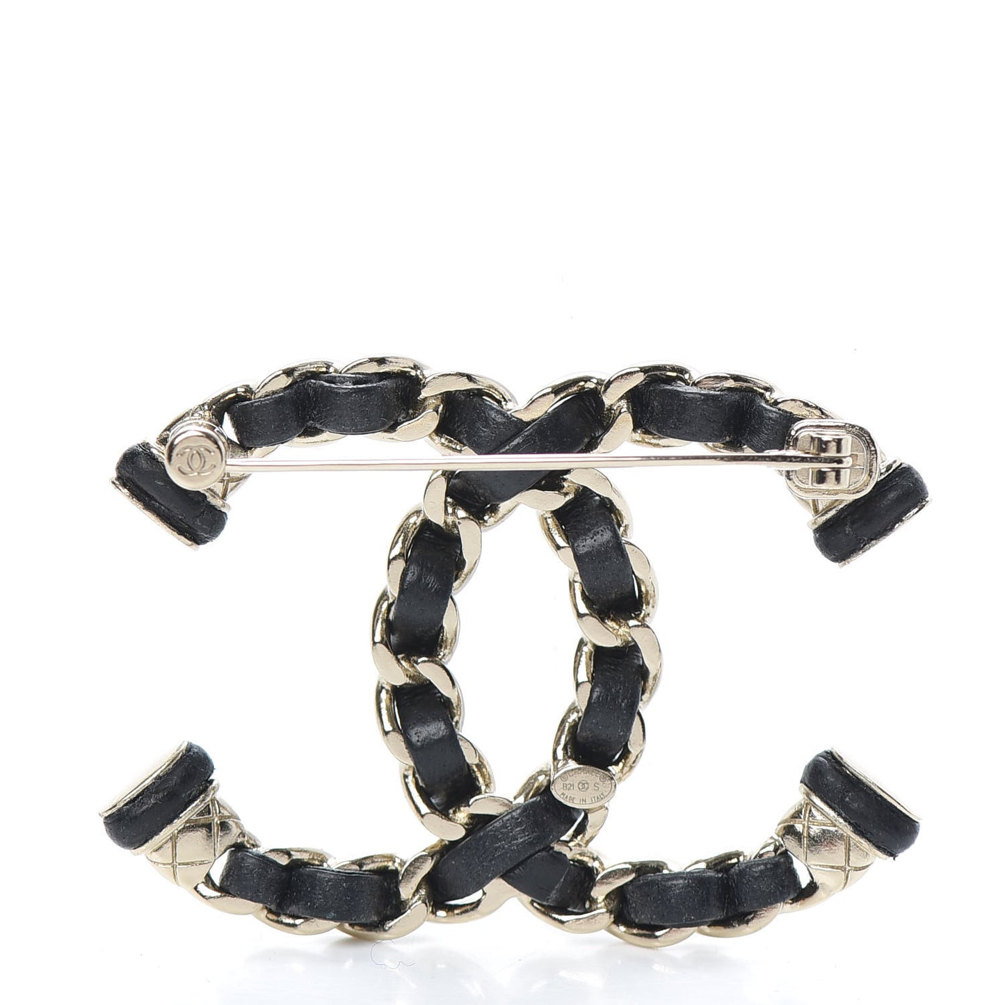 Lambskin Chain CC Brooch Black Gold