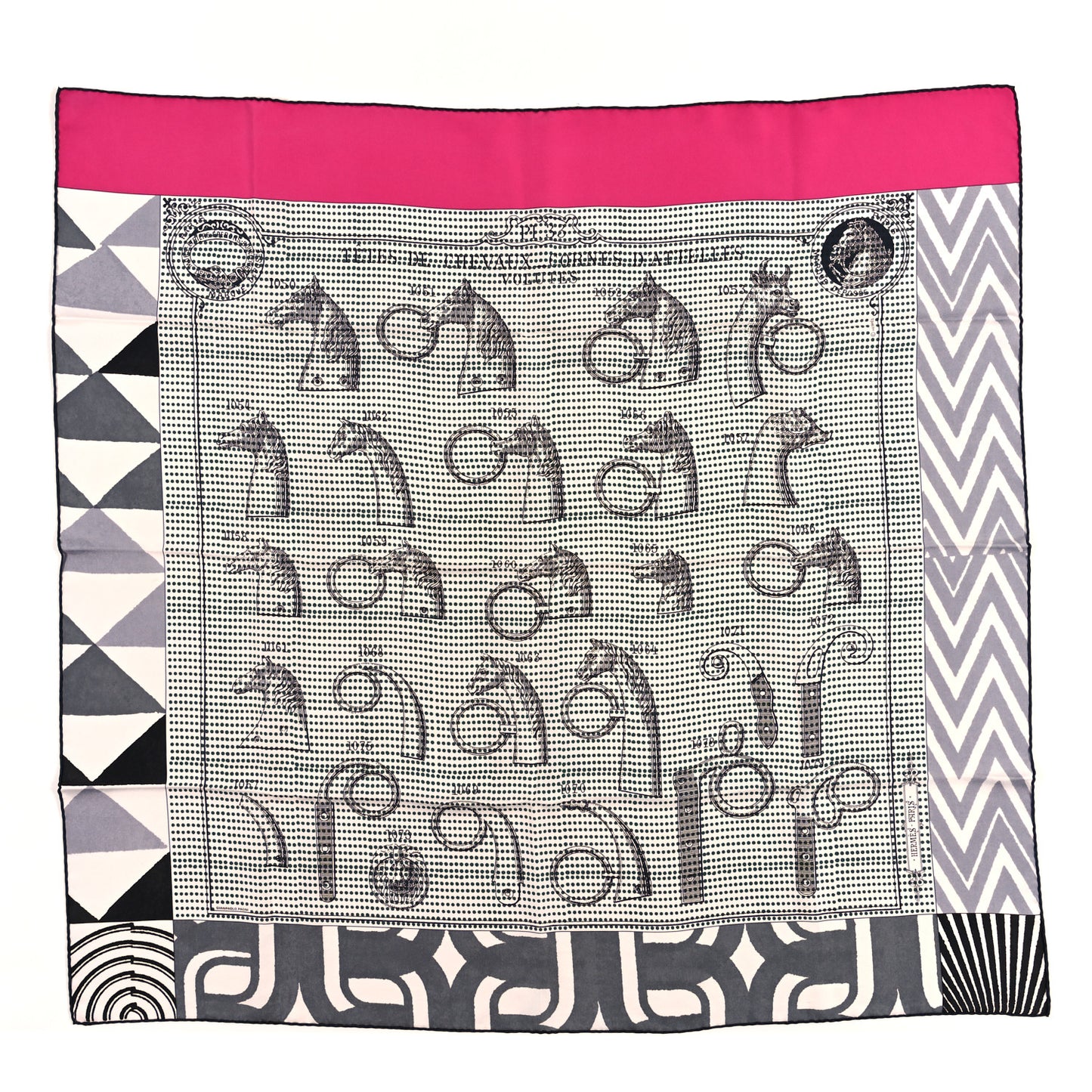 Silk Manufacture de Boucleries Scarf 90 Blanc Rose Indien Gris