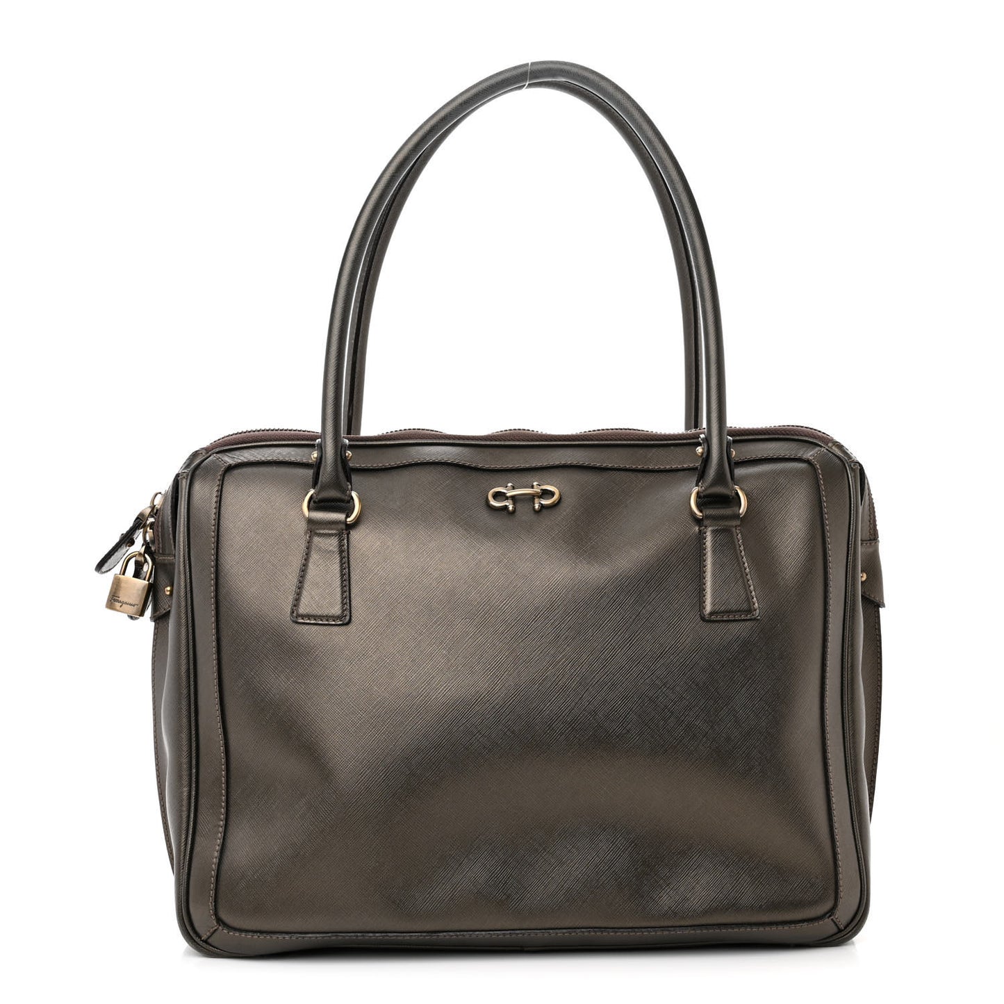Hammered Calfskin Gancini Briefcase Grey
