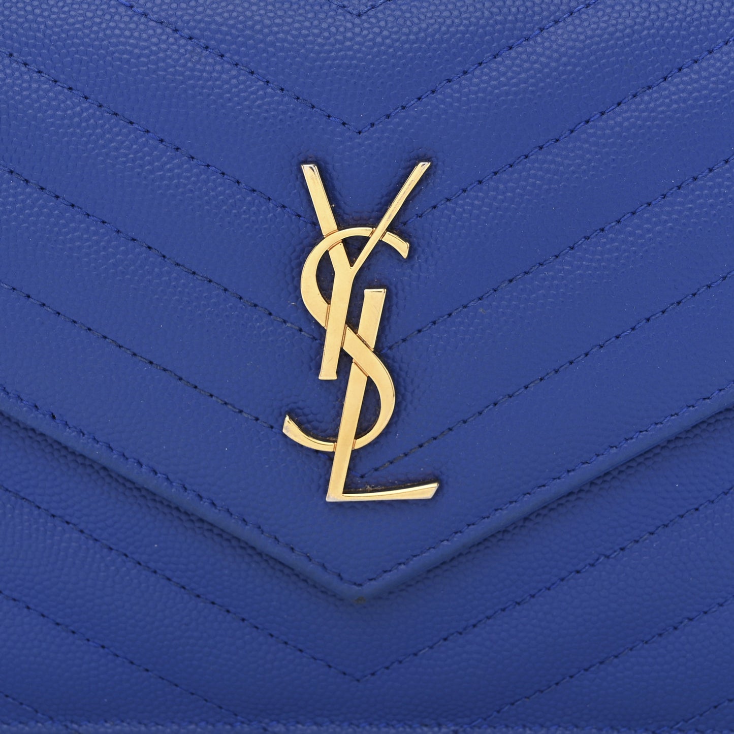 Grain De Poudre Matelasse Chevron Monogram Envelope Chain Wallet Blue Majorelle