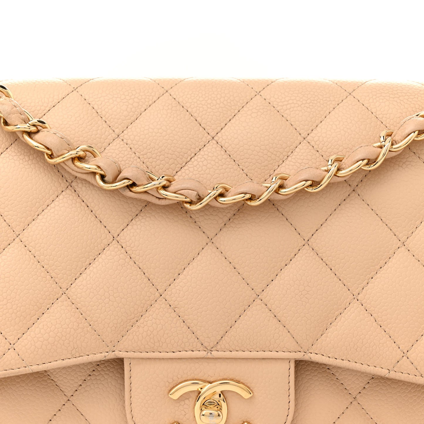 Caviar Quilted Jumbo Double Flap Beige Clair
