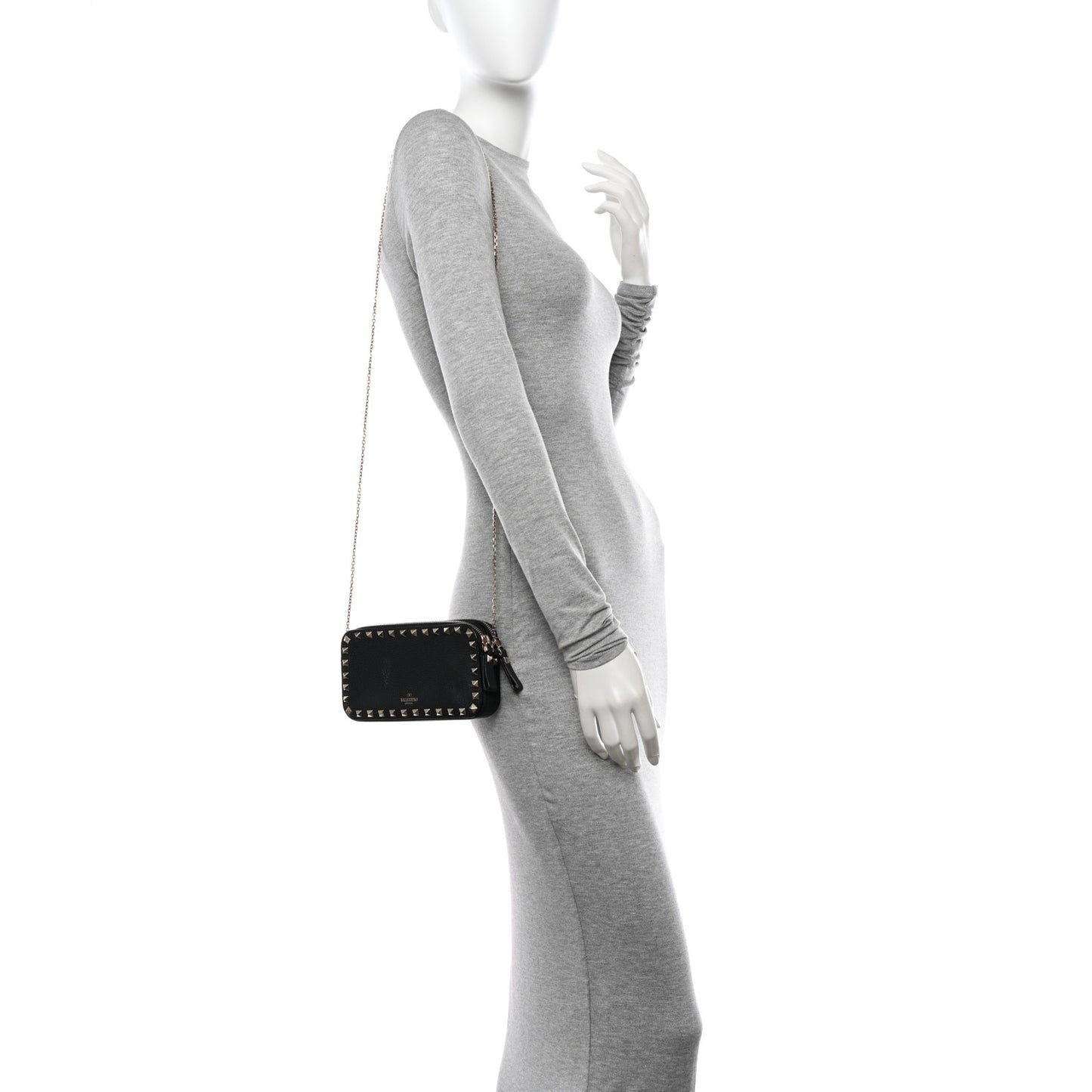 Pebbled Calfskin Rockstud Small Chain Shoulder Bag Black