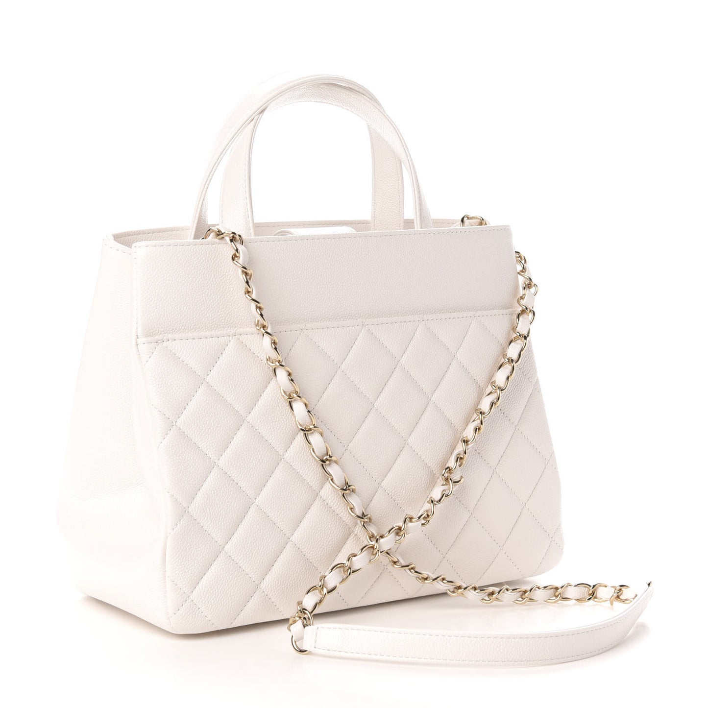Caviar Quilted Small Business Affinity Shopping Bag White