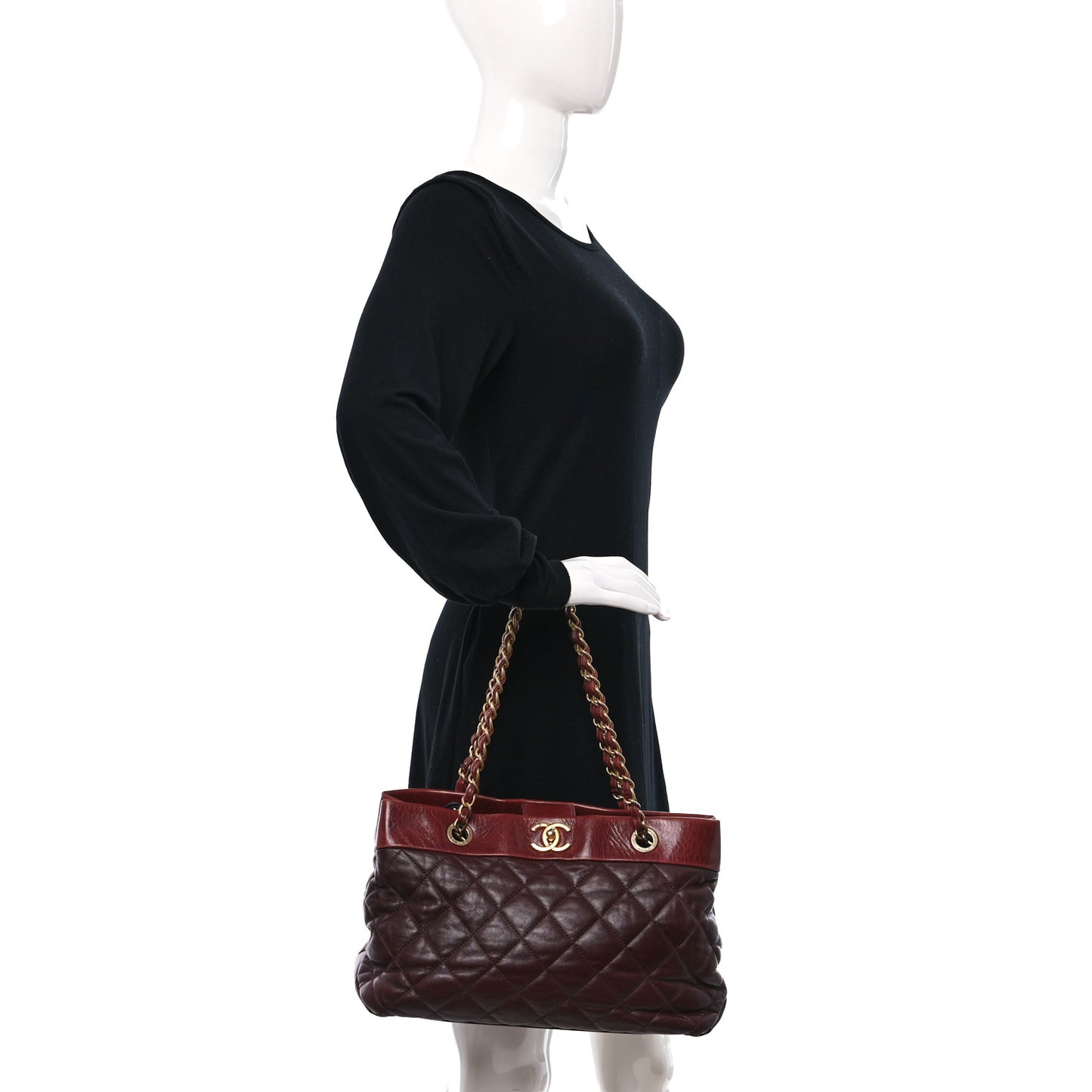 Calfskin Quilted Medium Soft Elegance Tote Burgundy