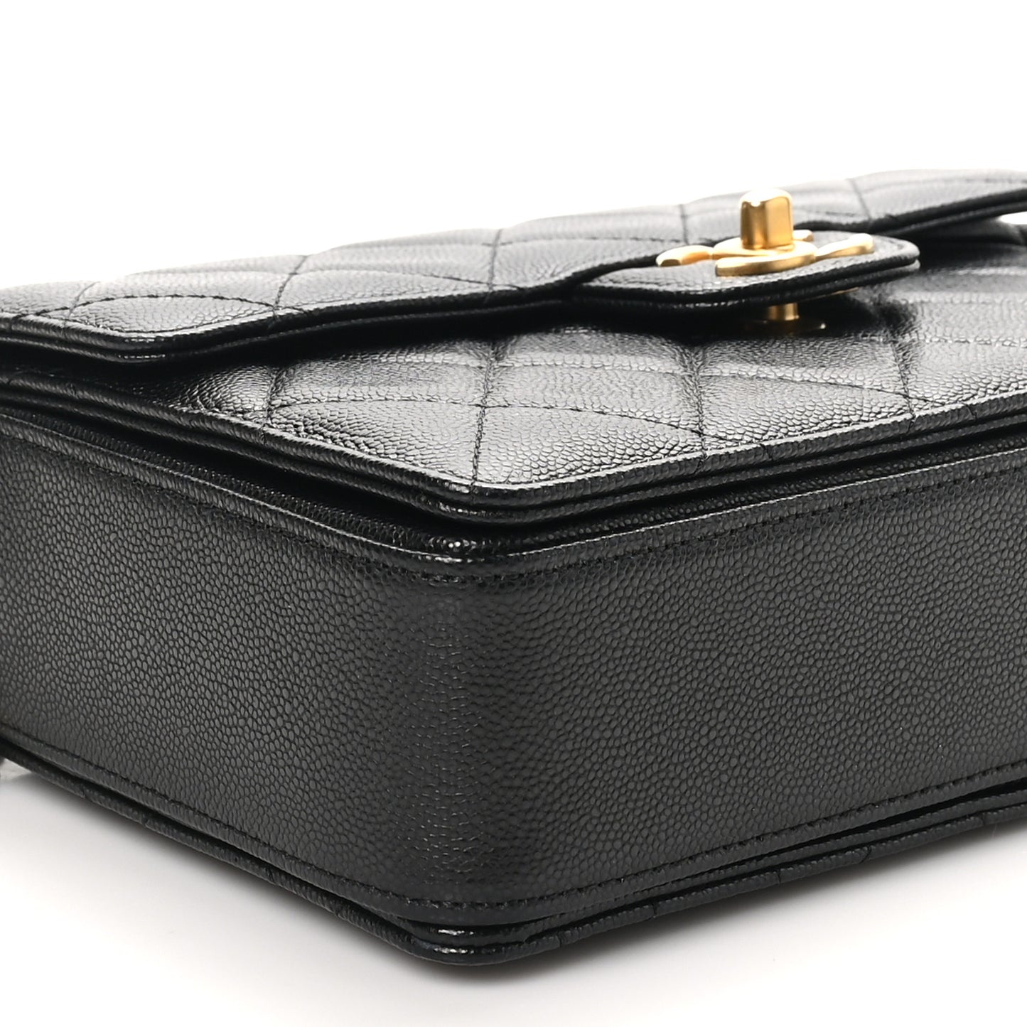 Shiny Caviar Quilted Small Top Handle Flap Black