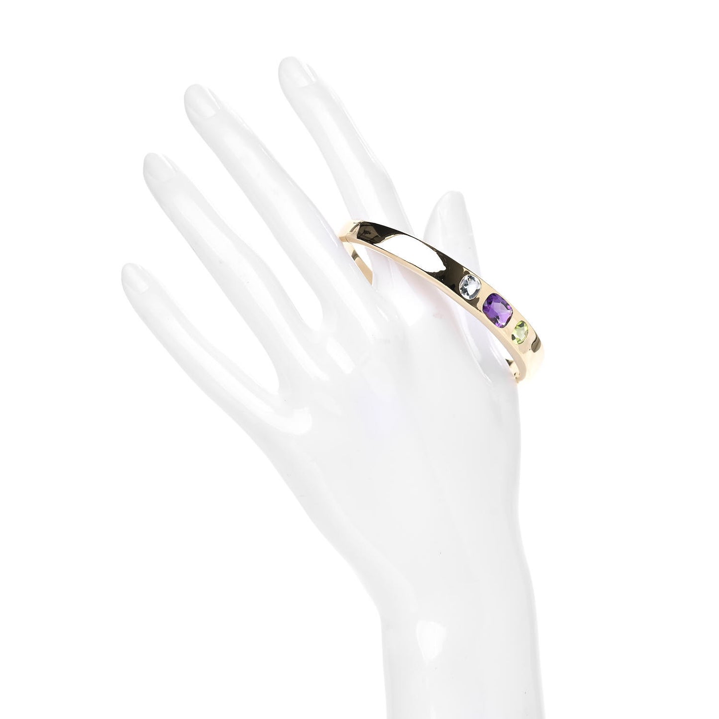 18K Yellow Gold Amethyst Peridot Aquamarine Baroque Bangle Bracelet
