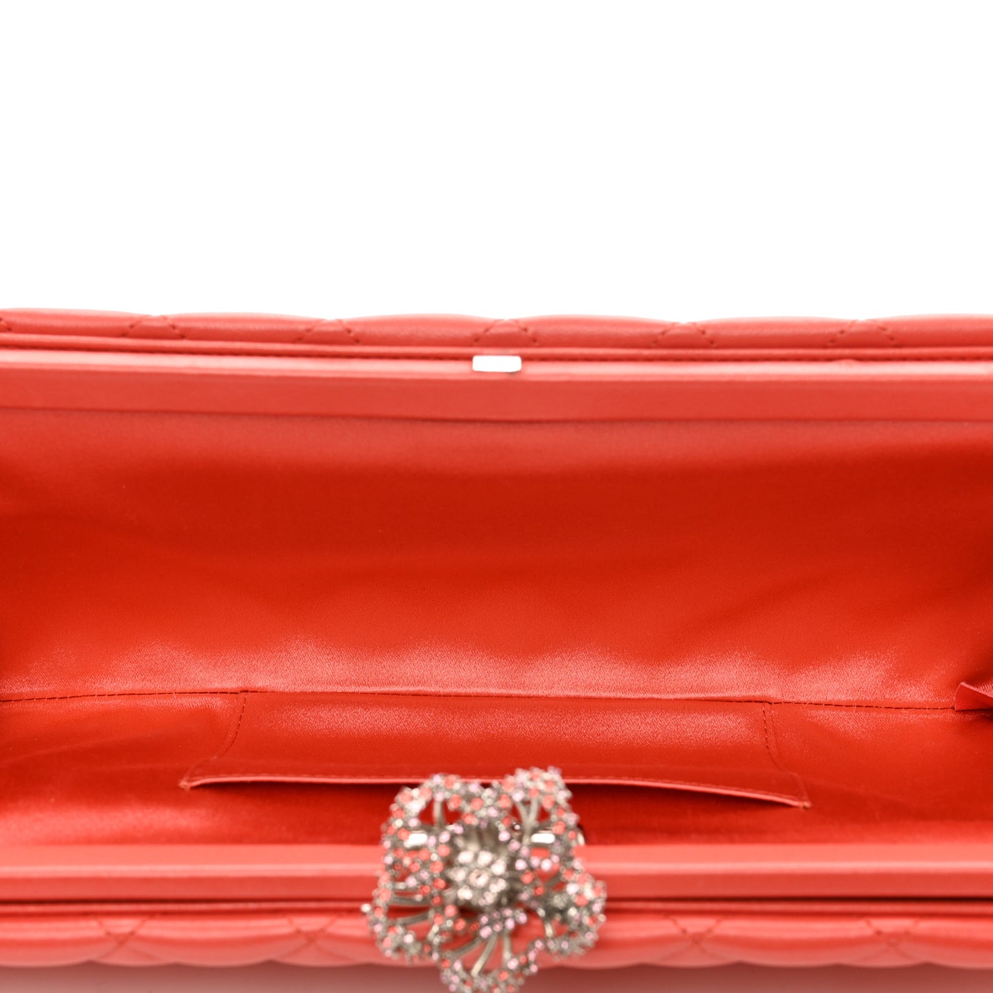 Lambskin Crystal Quilted Long Clutch Orange