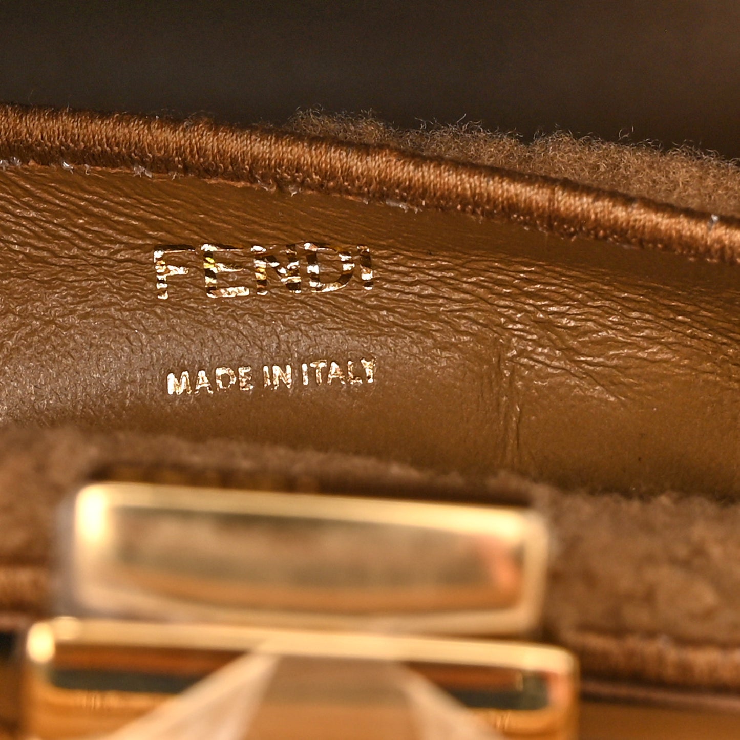 Curly Shearling Shiny Nappa Small Peekaboo I SEE U Satchel Camel